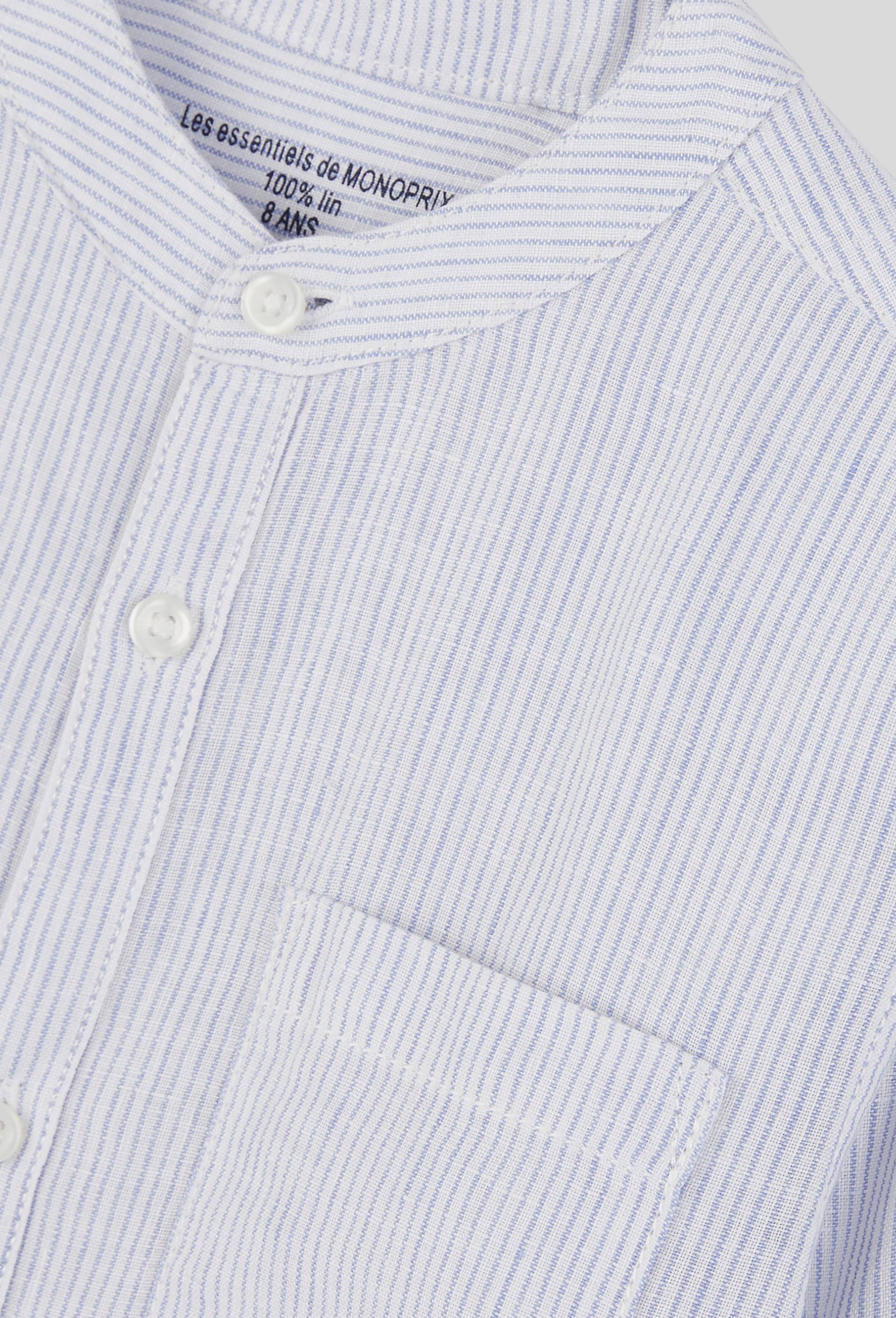 Chemise col mao unie en 100% lin, Bleu clair, large image number 2