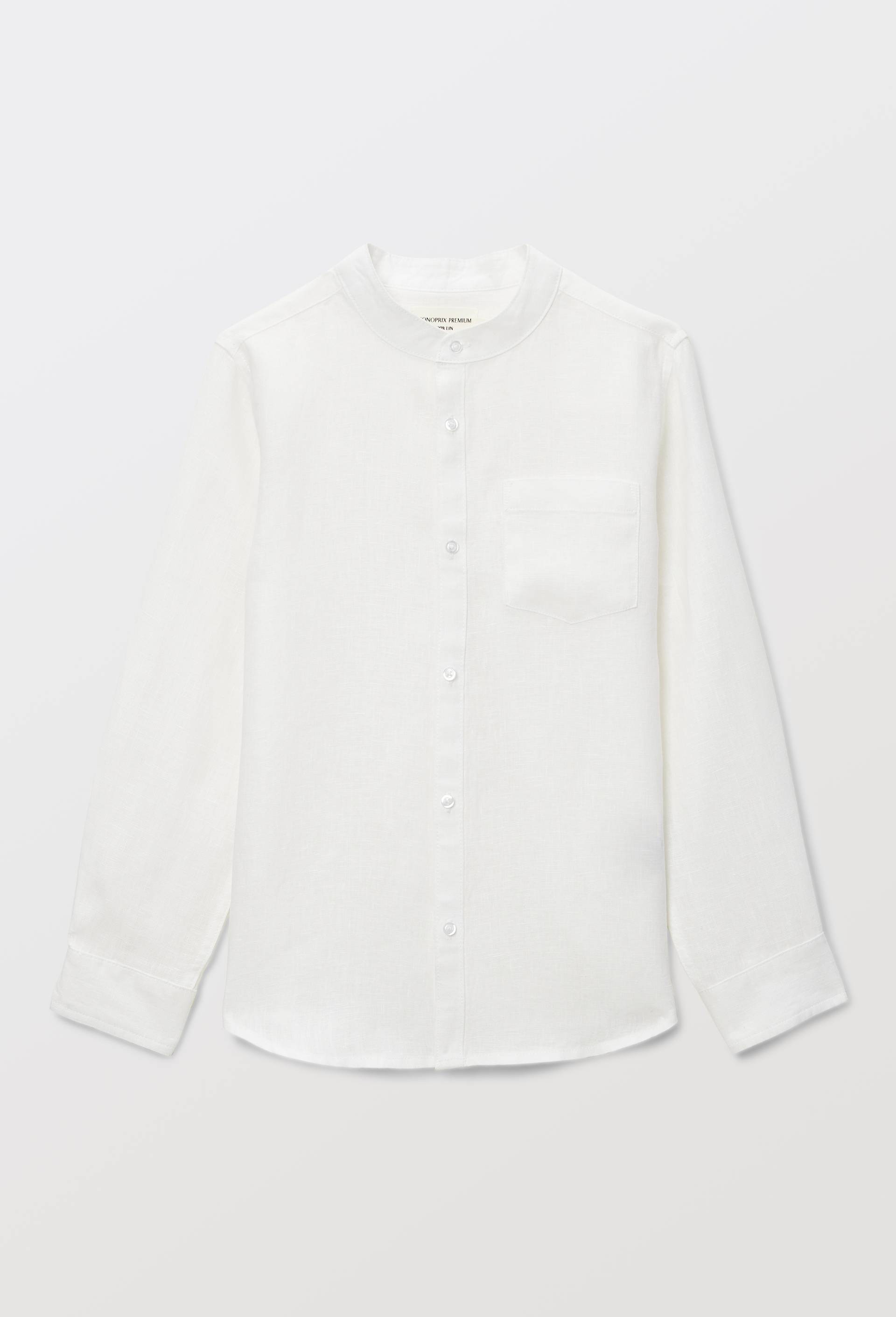 Chemise col mao unie en 100% lin, Blanc, large image number 1.0