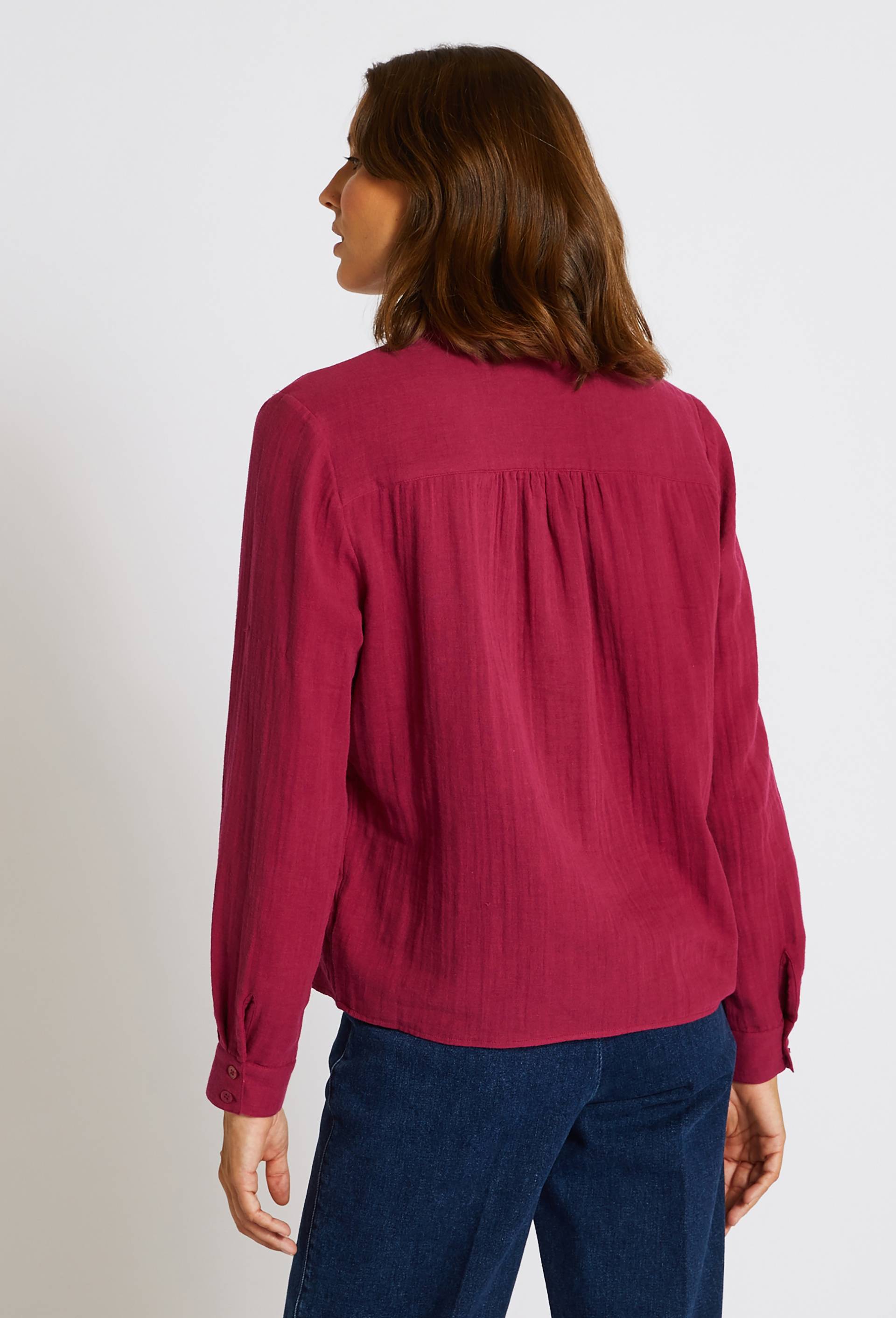 Chemise en gaze de coton à volant, Coton BIO, Violet foncé, large image number 1
