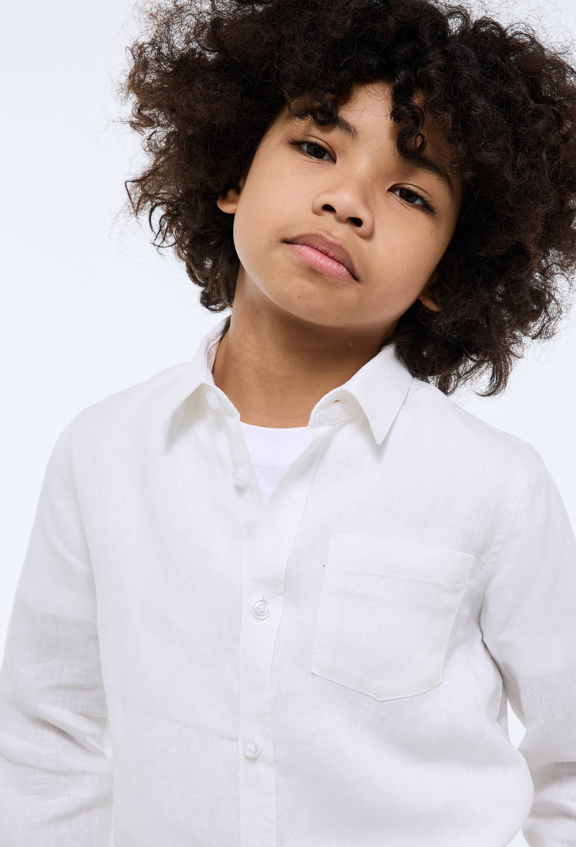 Chemise unie en 100% lin, Blanc, large image number 1.0