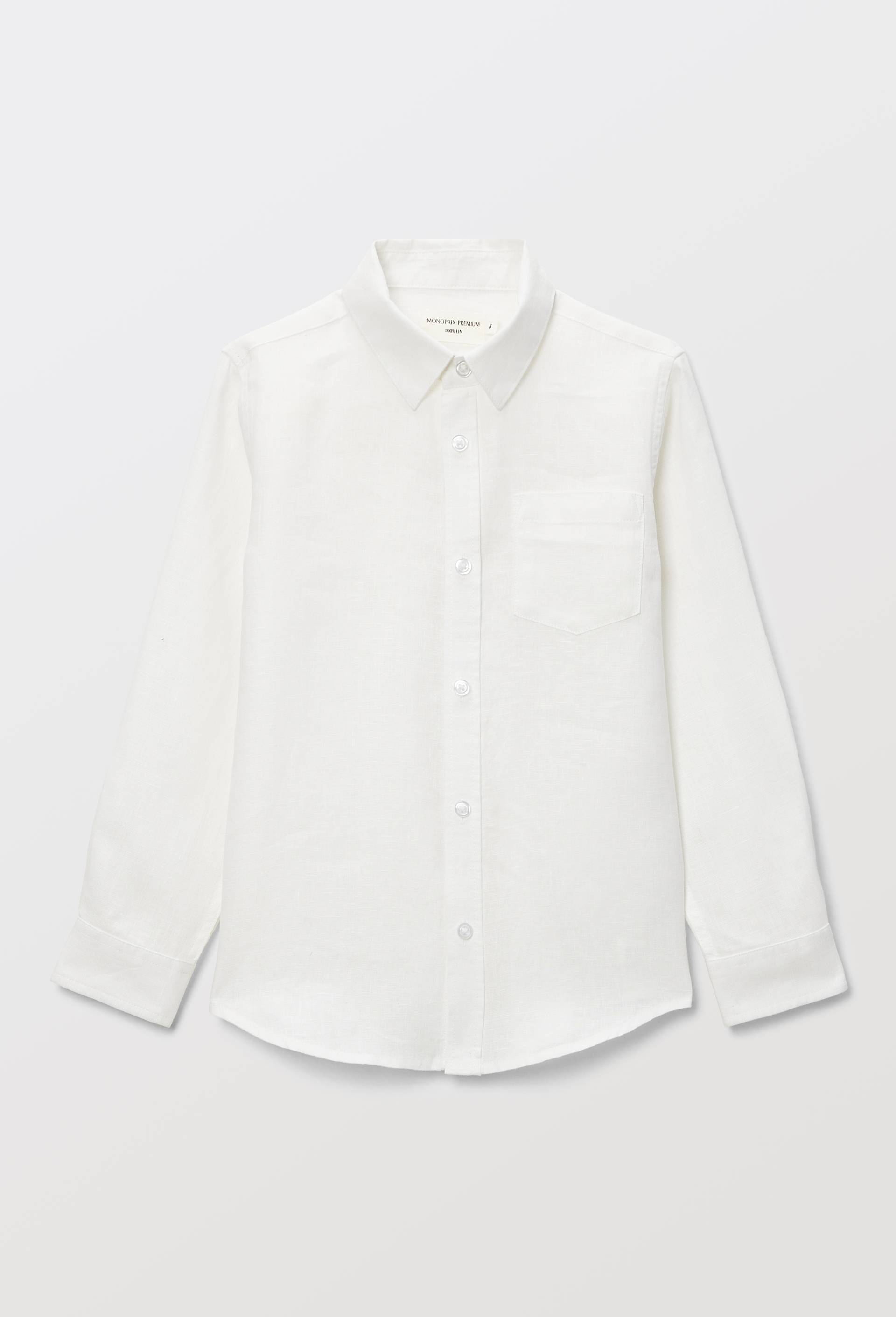 Chemise unie en 100% lin, Blanc, large image number 2