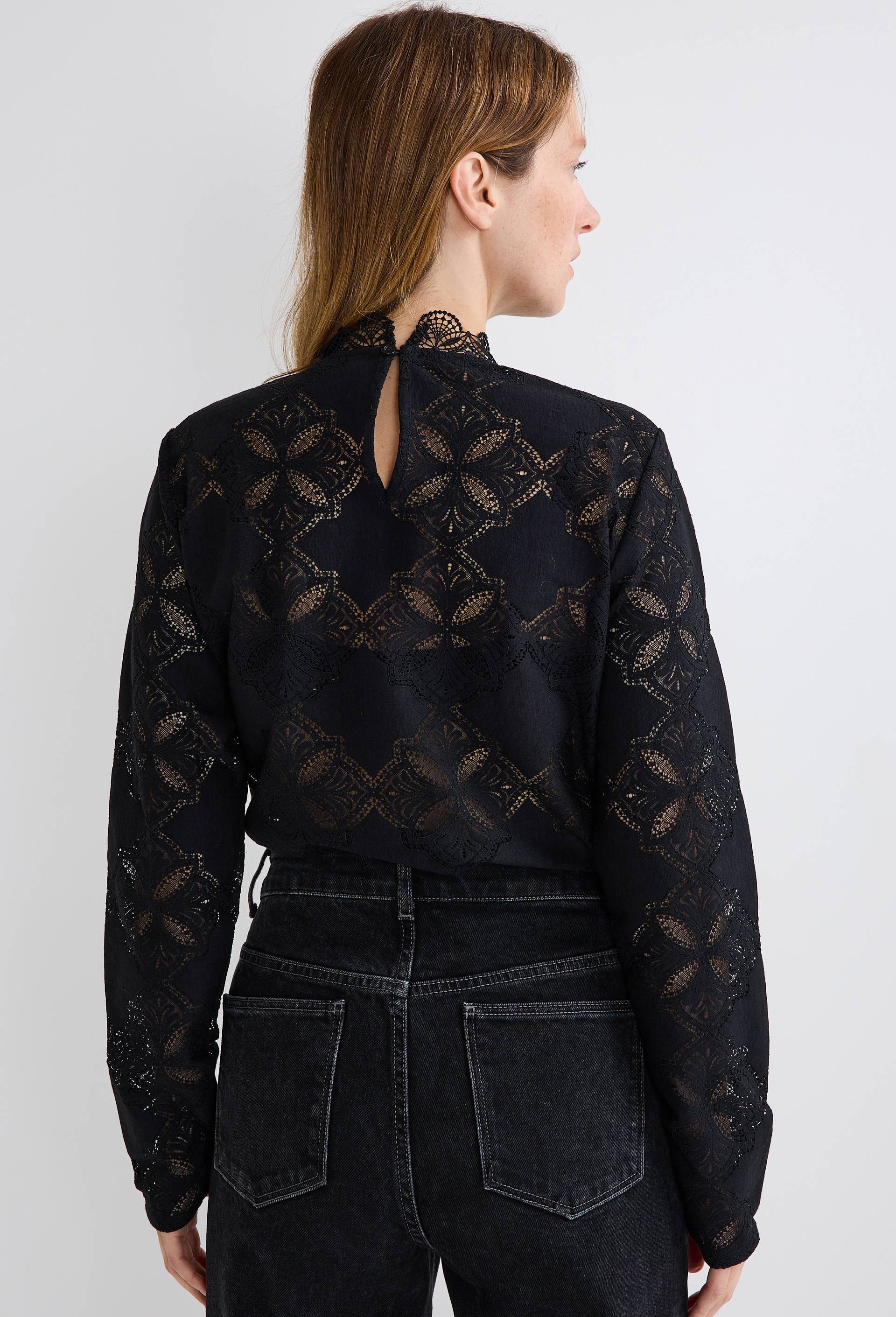 Blouse manches longues en dentelle, Noir, large image number 1
