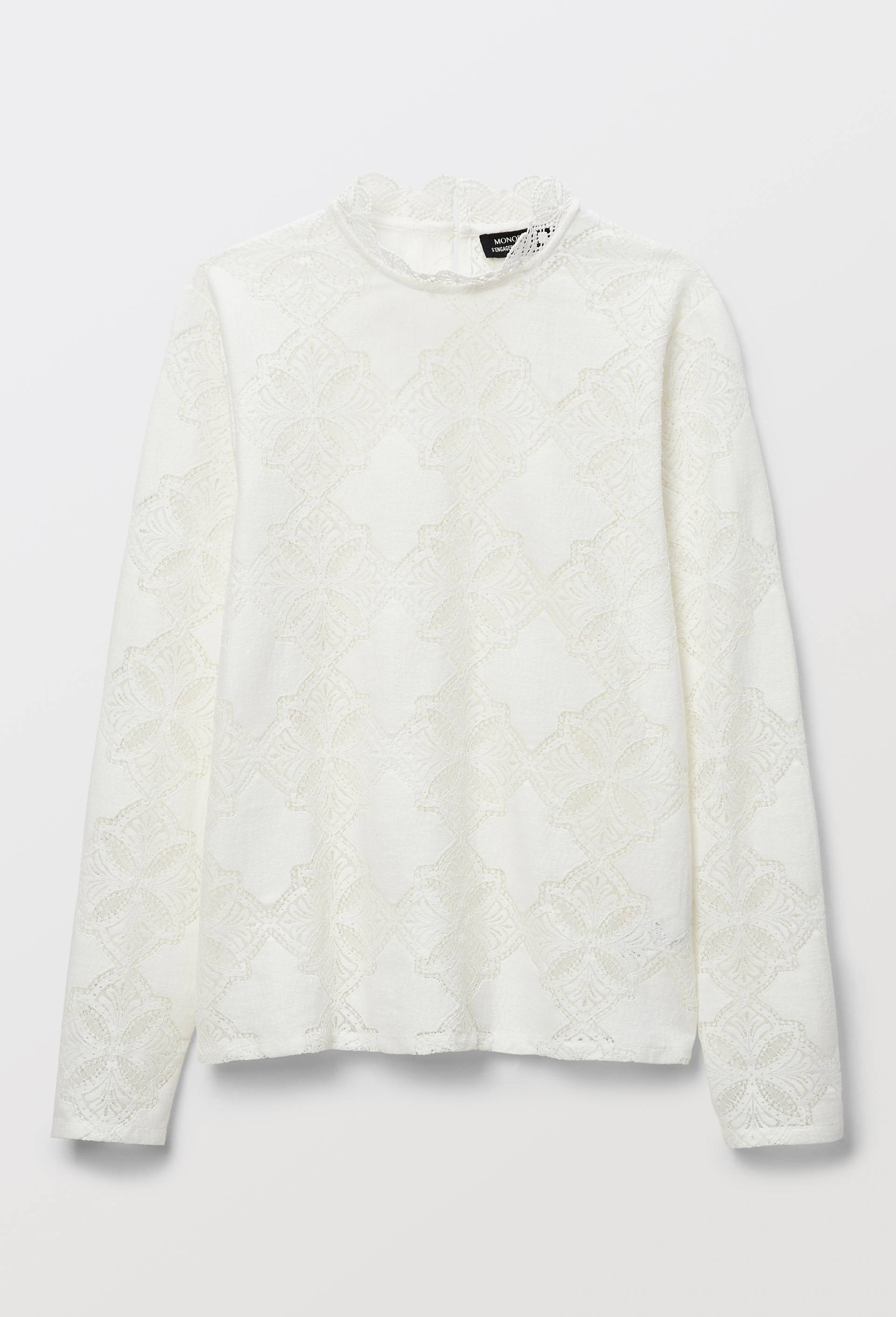 Blouse manches longues en dentelle, Ecru, large image number 2