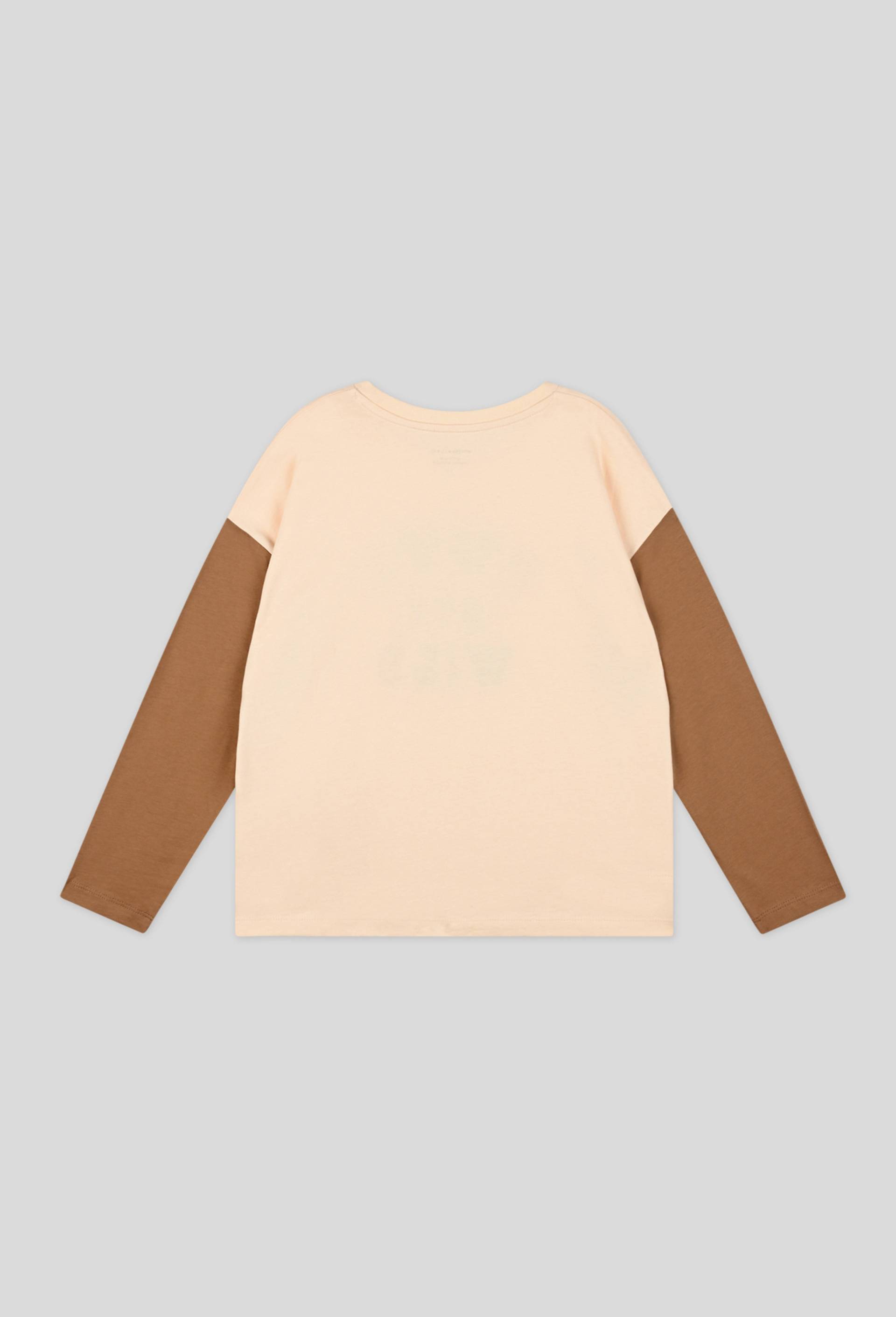 T-shirt manches longues bicolore à imprimé message, BIO, Beige clair, large image number 1.0