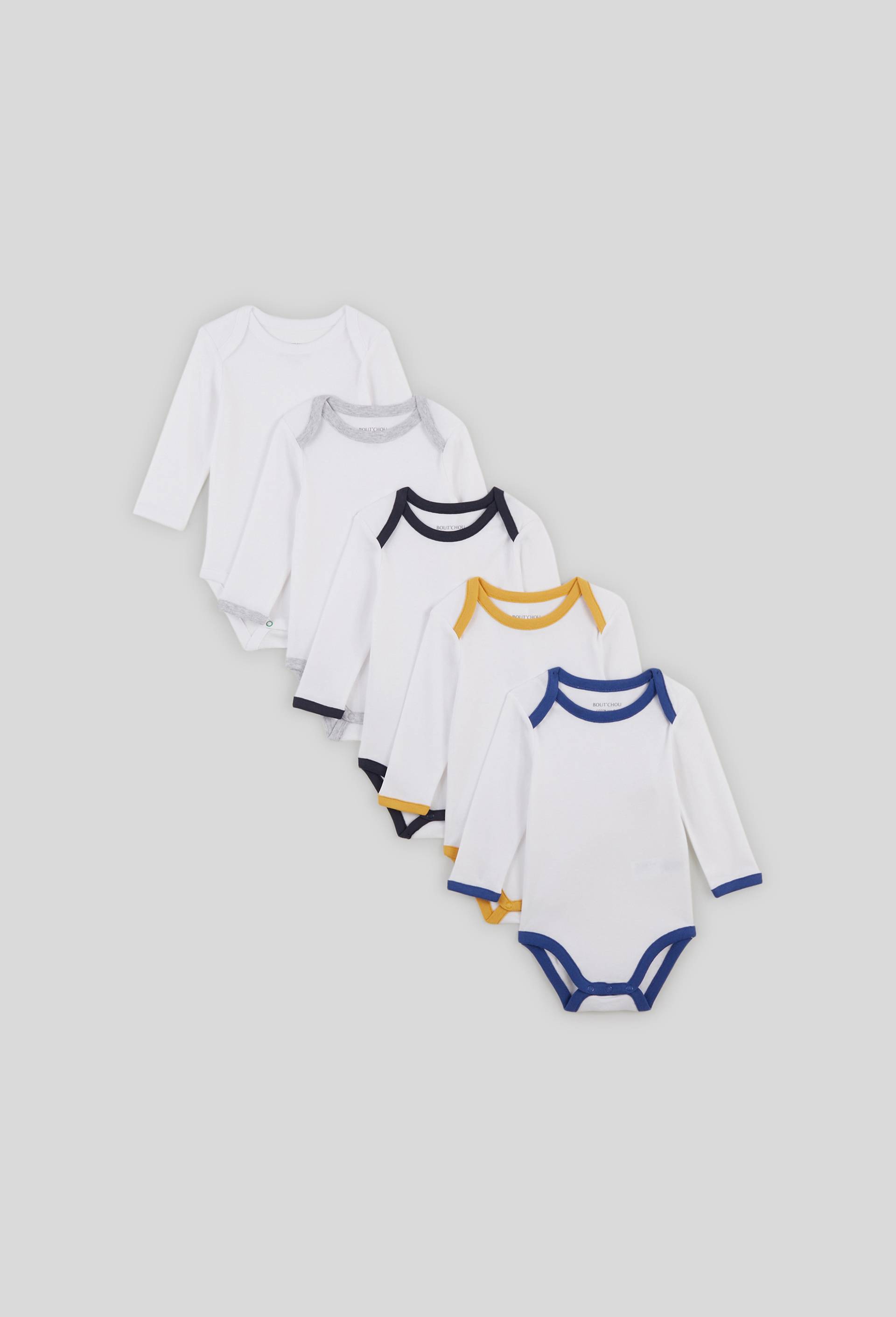 Lot de 5 bodies manches longues, Coton BIO, Oeko-Tex, Blanc, large image number 0.0