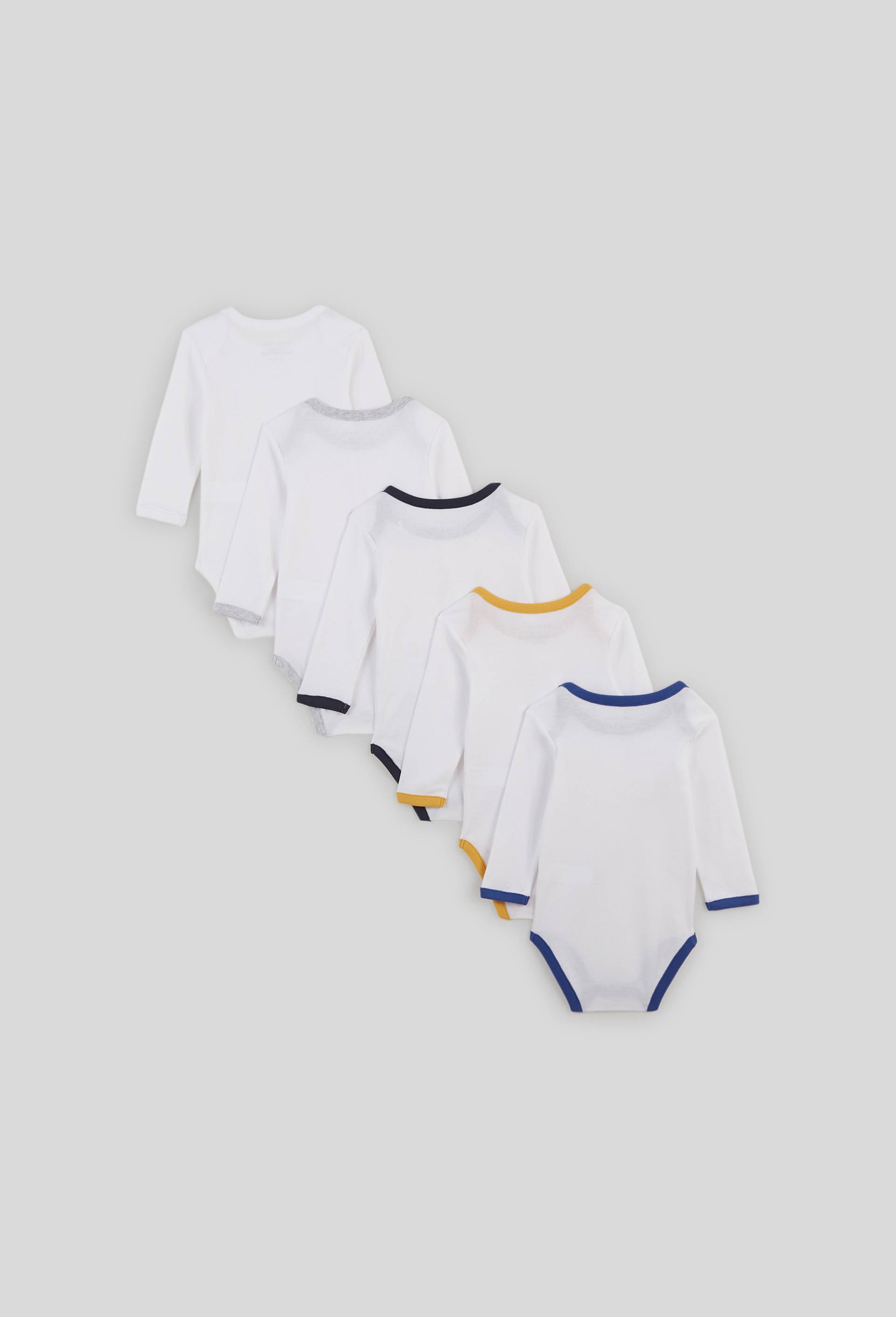 Lot de 5 bodies manches longues, Coton BIO, Oeko-Tex, Blanc, large image number 1