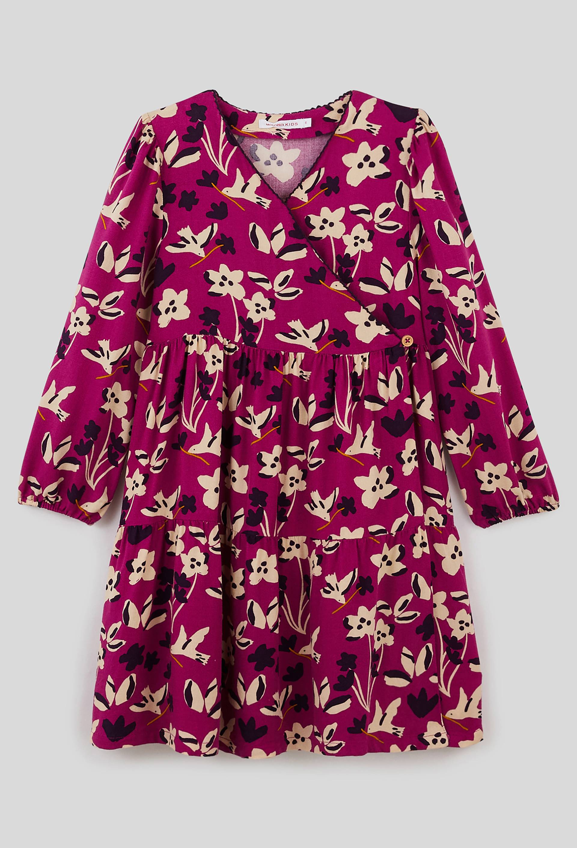 Robe croisée imprimée, Ecovero, Violet foncé, large image number 0.0