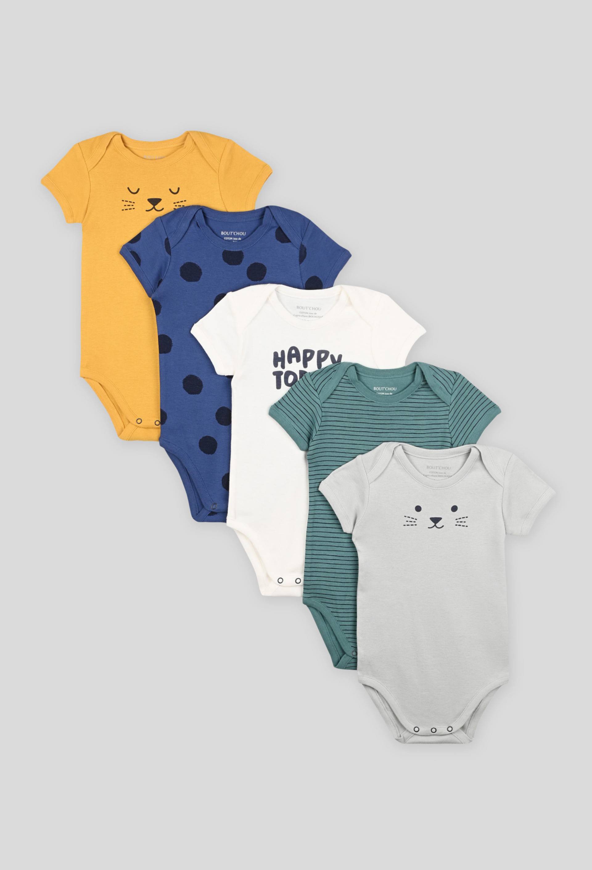 Lot de 5 bodies manches courtes, Coton BIO, Oeko-Tex, Vert clair, large image number 0.0