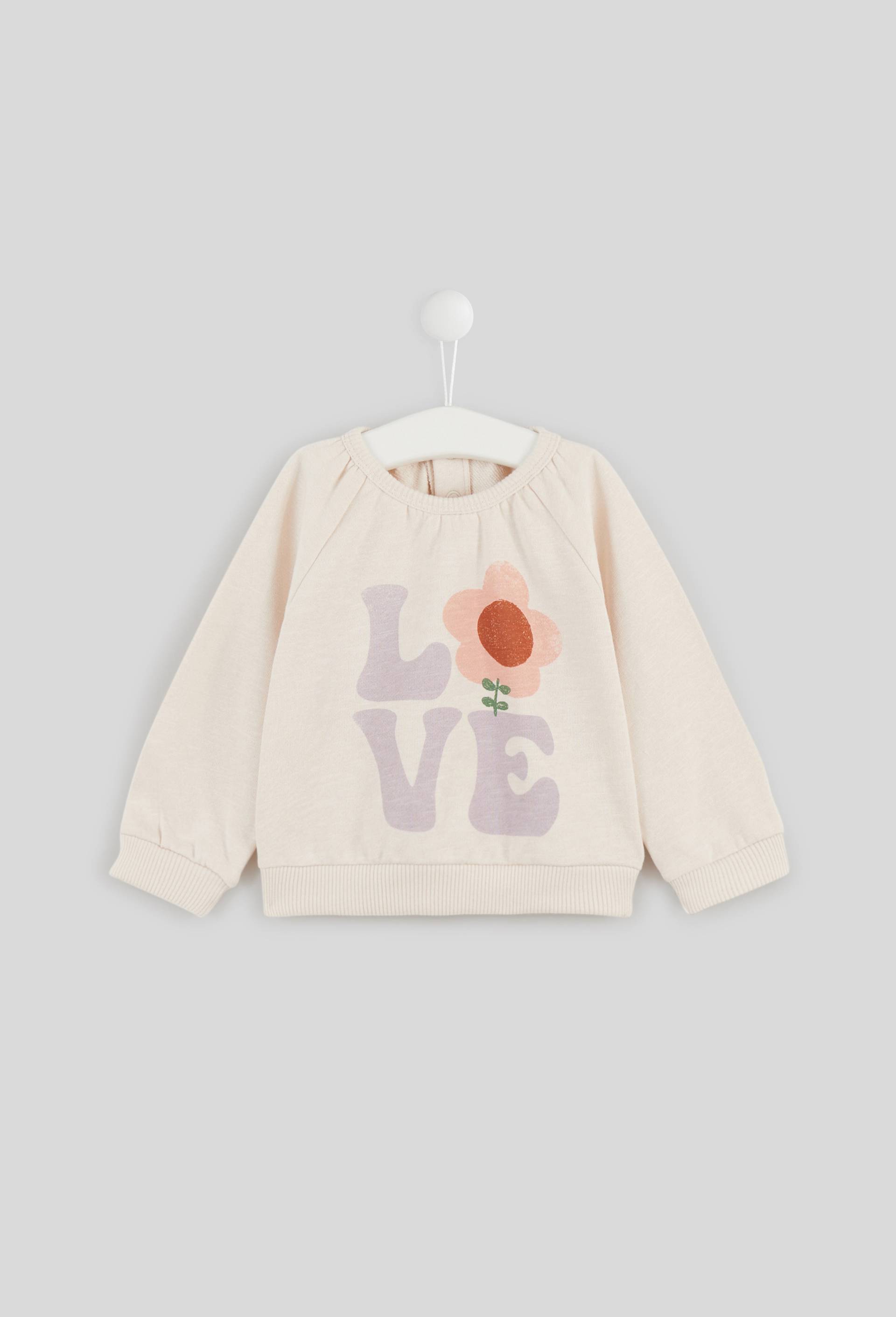 Sweat imprimé love en coton BIO, Oeko-Tex, Beige clair, large image number 0.0