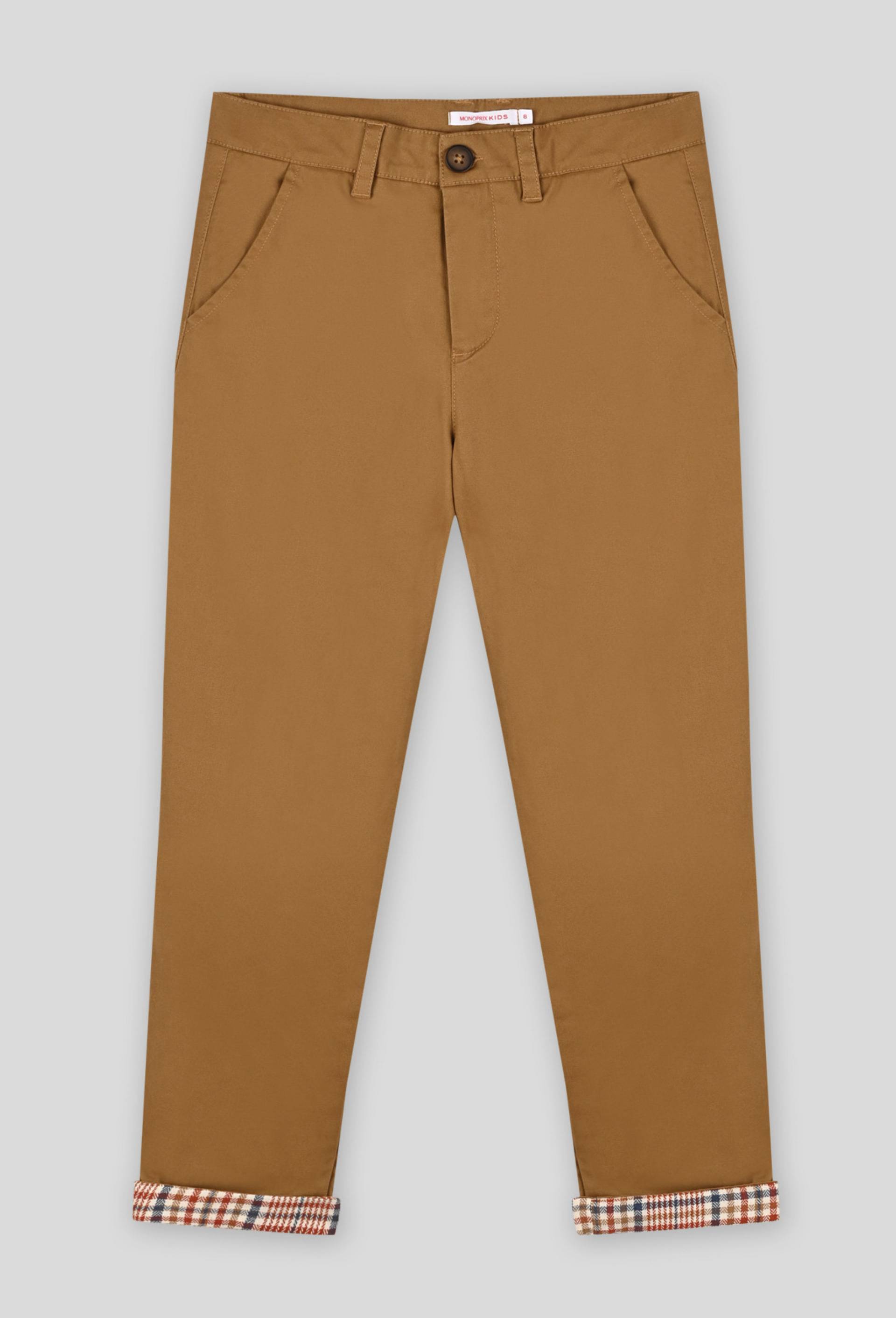 Pantalon  doublure carreaux, BIO, Beige, large image number 0