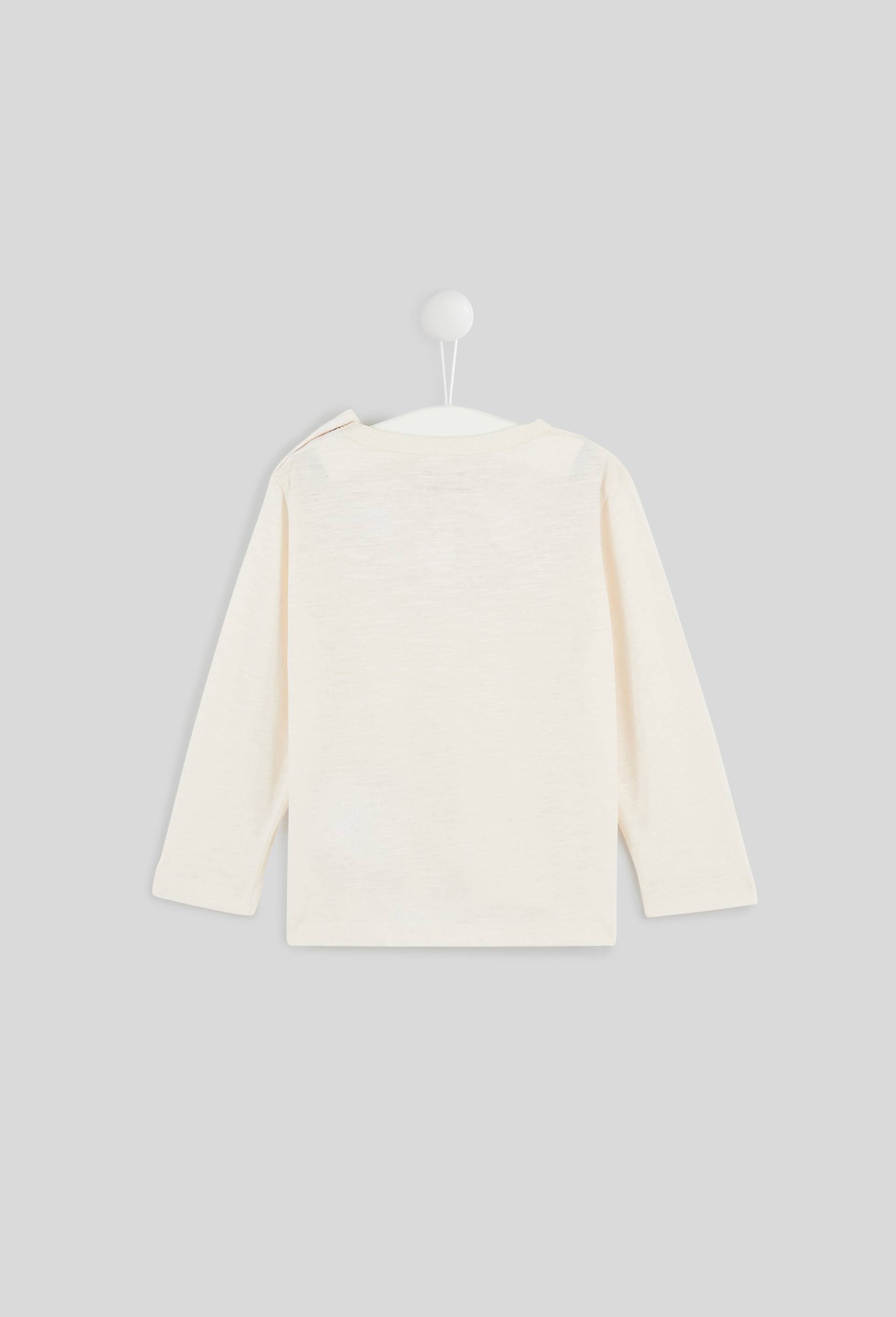 T-shirt col rond manches longues broderie col, en coton BIO, certifié Oeko-Tex, Beige clair, large image number 1
