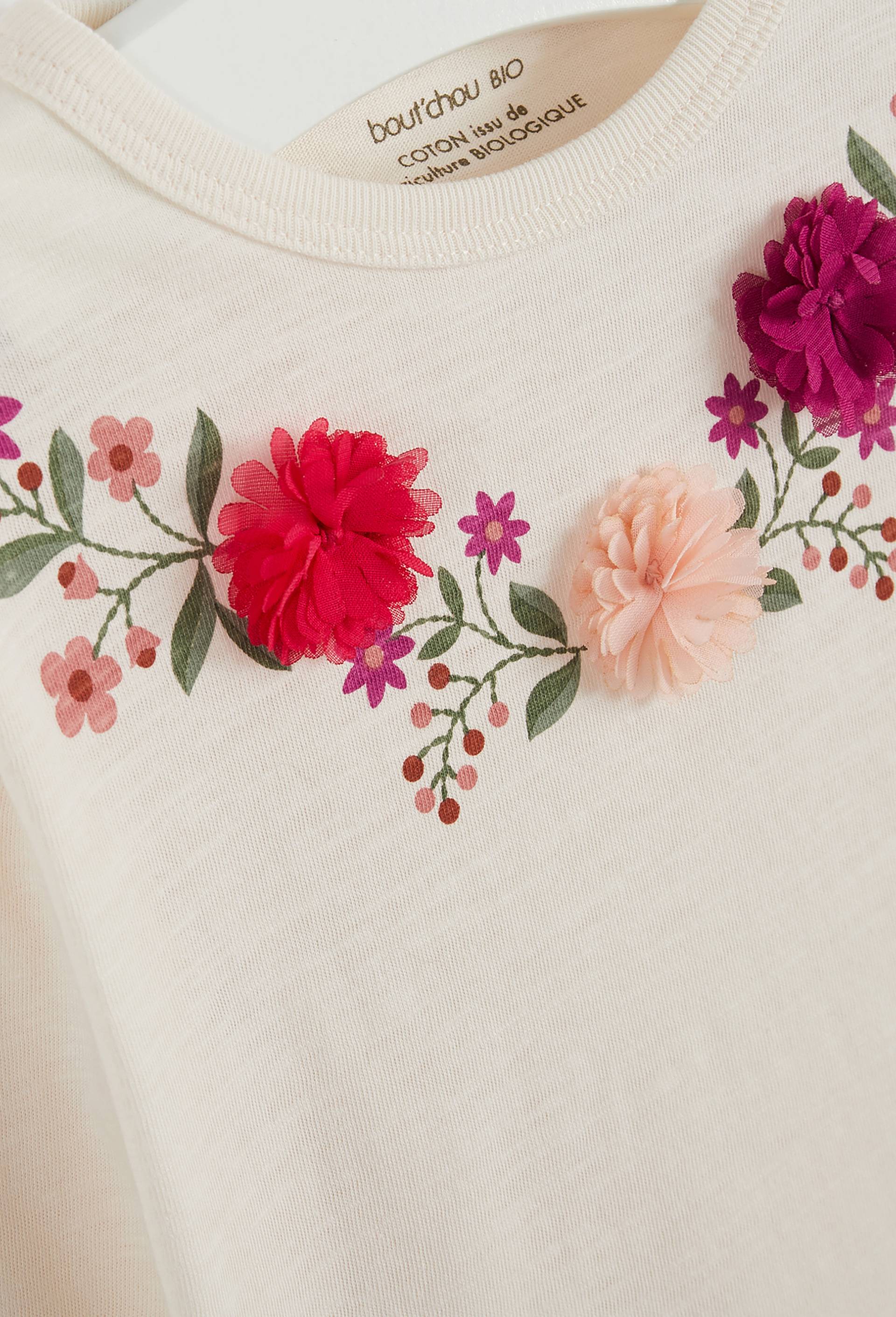T-shirt col rond manches longues broderie col, en coton BIO, certifié Oeko-Tex, Beige clair, large image number 2