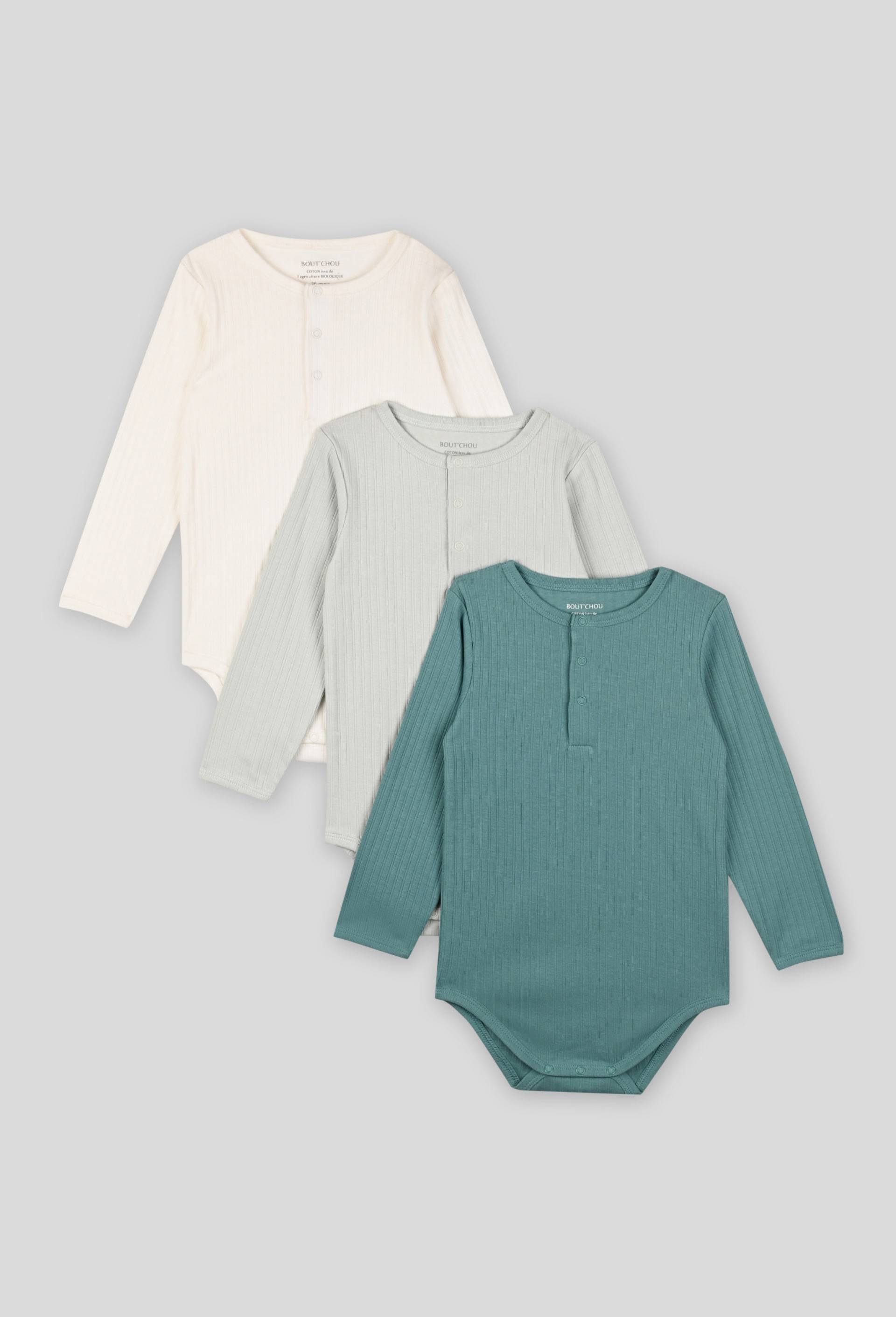 Lot de 3 bodies manches longues unis en coton BIO, certifié OEKO-TEX, Vert, large image number 0