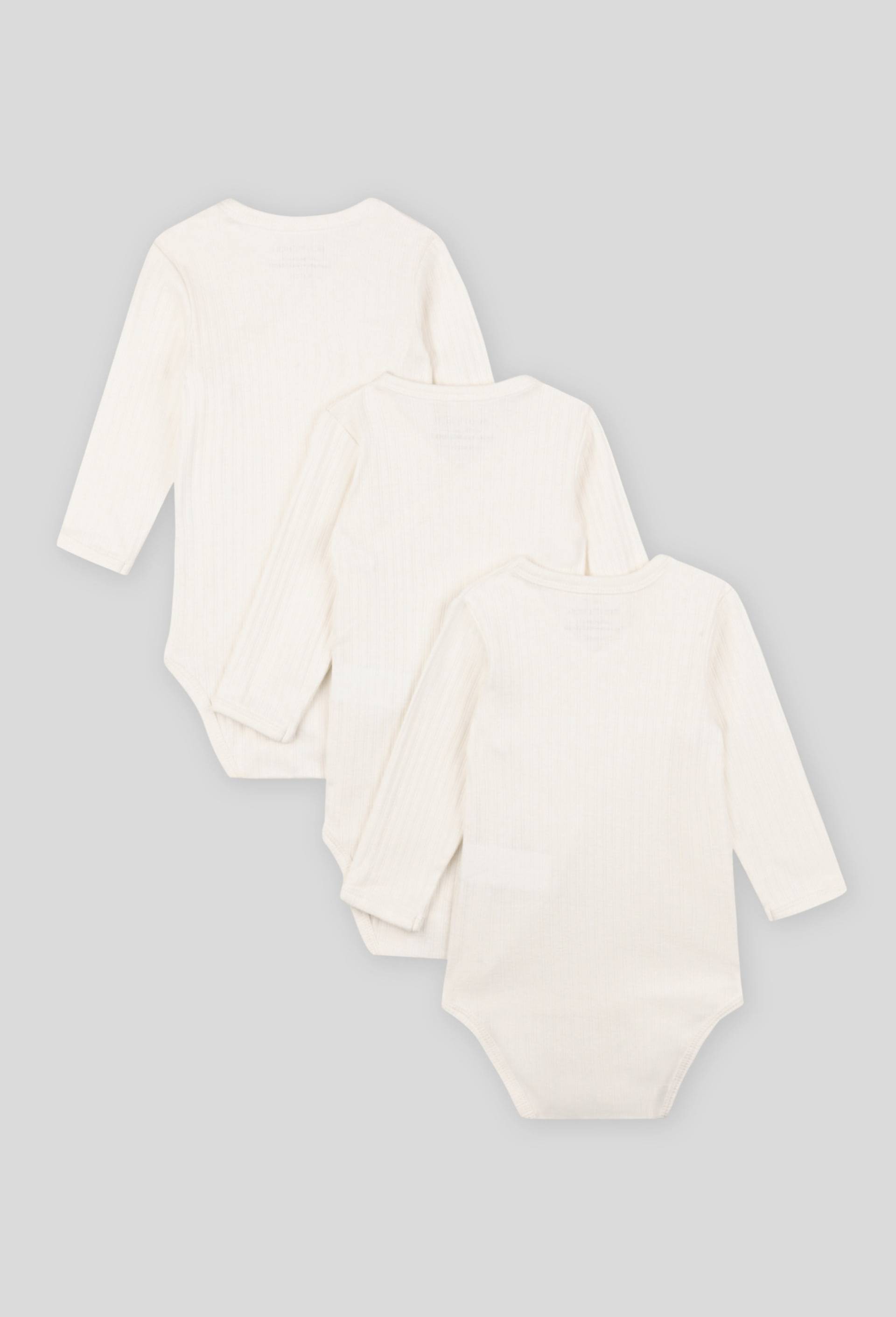 Lot de 3 bodies crois&eacute;s manches longues uni en coton BIO GOTS, Blanc, large image number 1