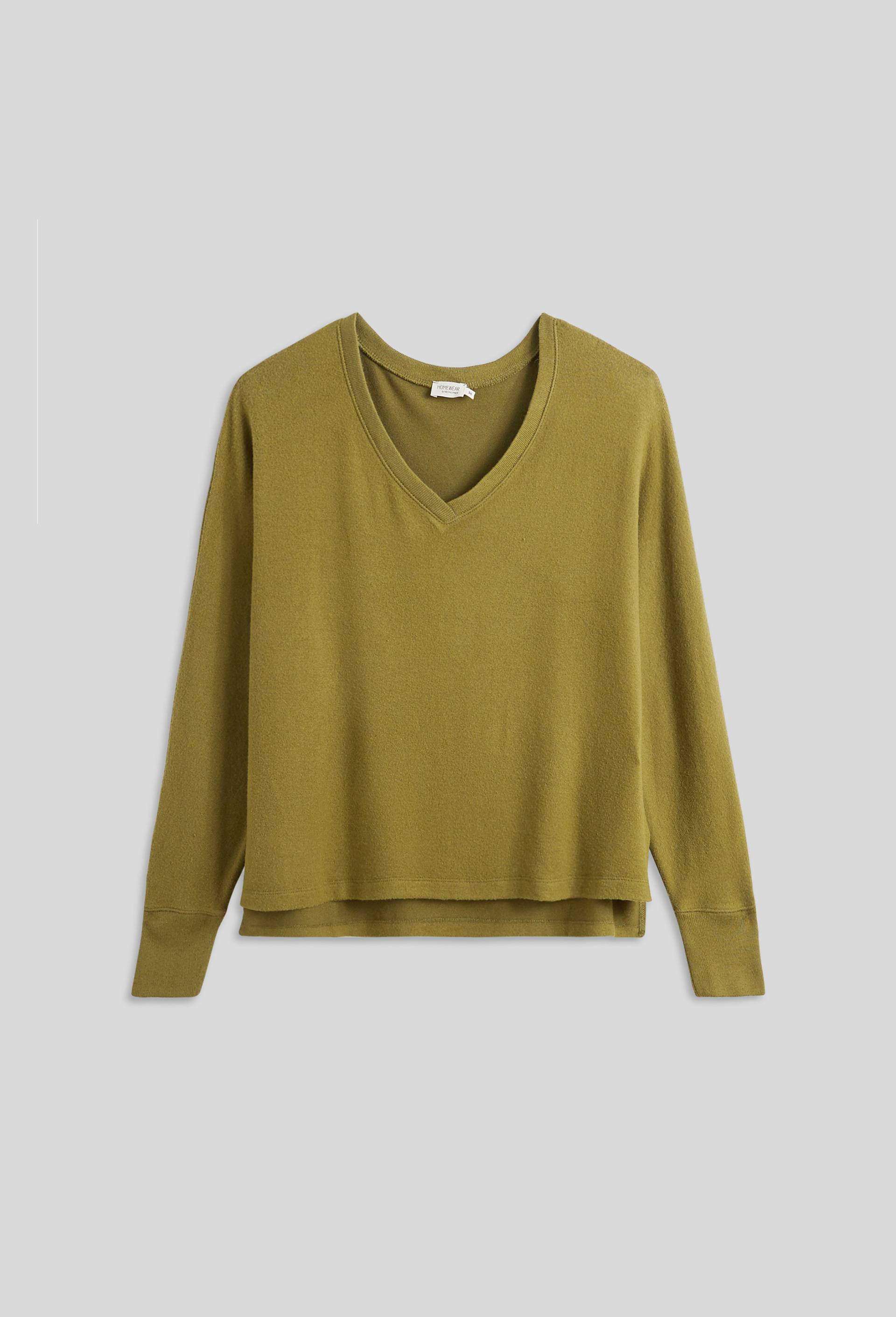 Pull large col V tout doux, Ecovero, Vert foncé, large image number 2.0