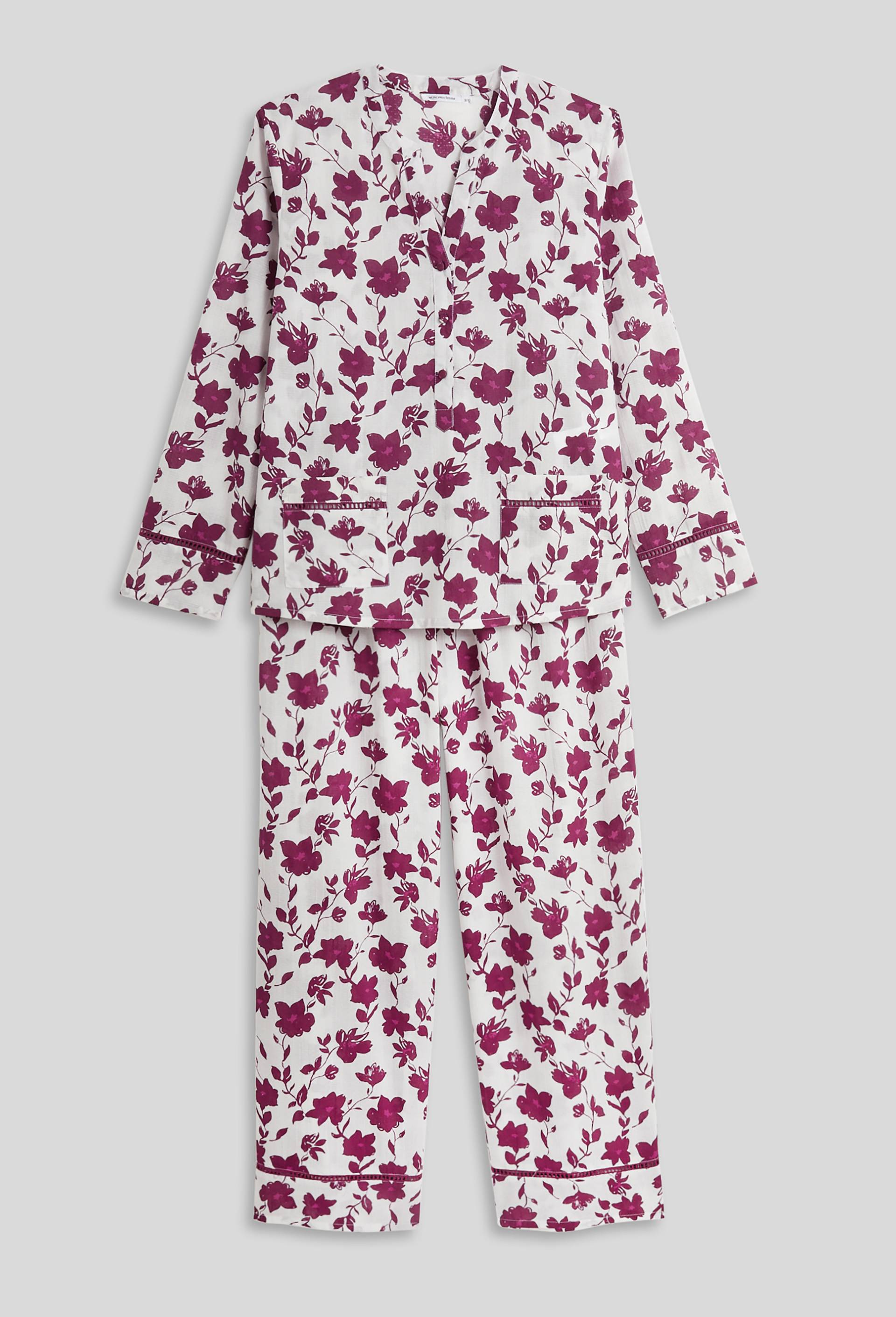 Pyjama manches longues imprimé et détails jour échelle en coton, Bio, Violet, large image number 2.0