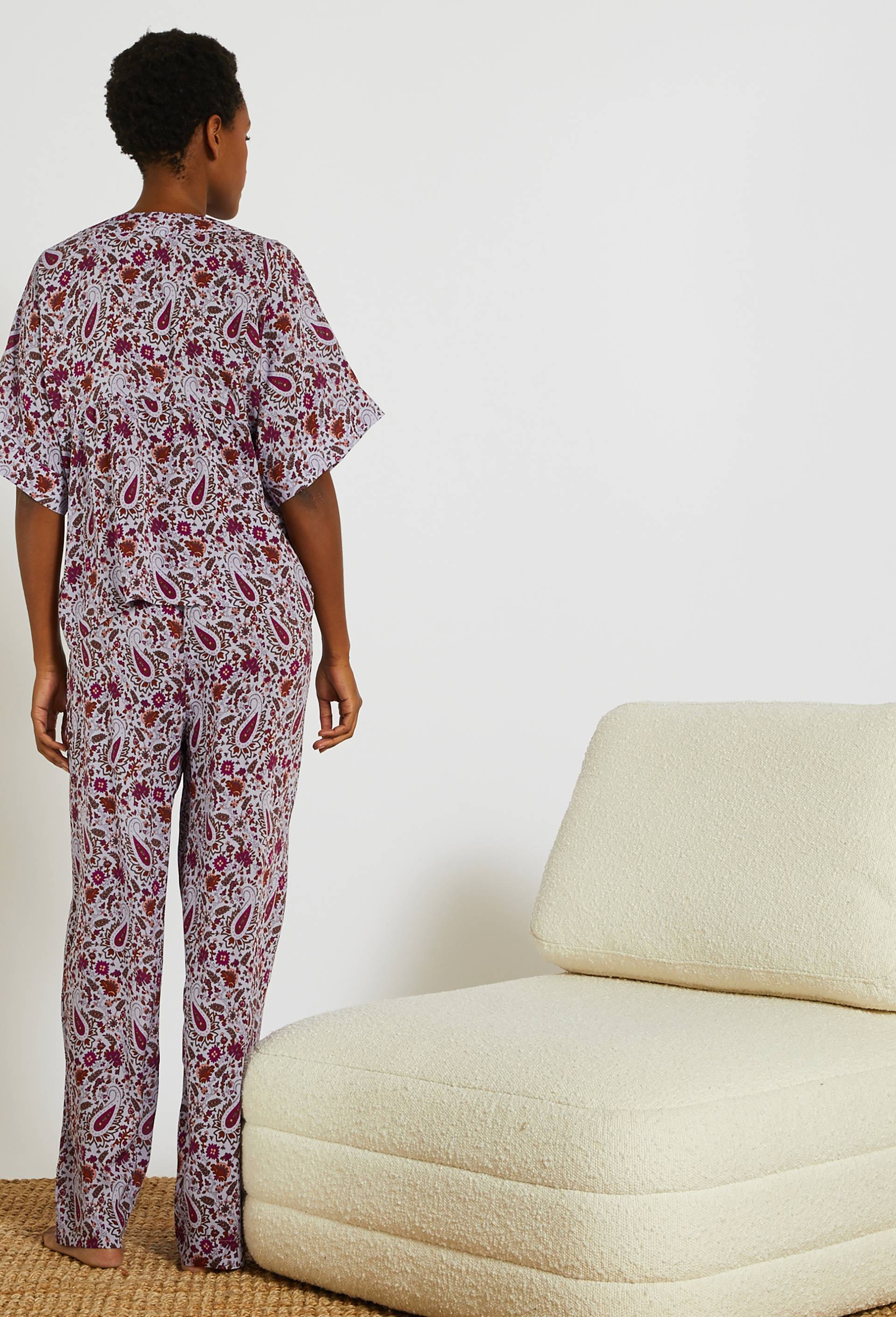 Pyjama manches courtes imprimé, Ecovero, Violet clair, large image number 1