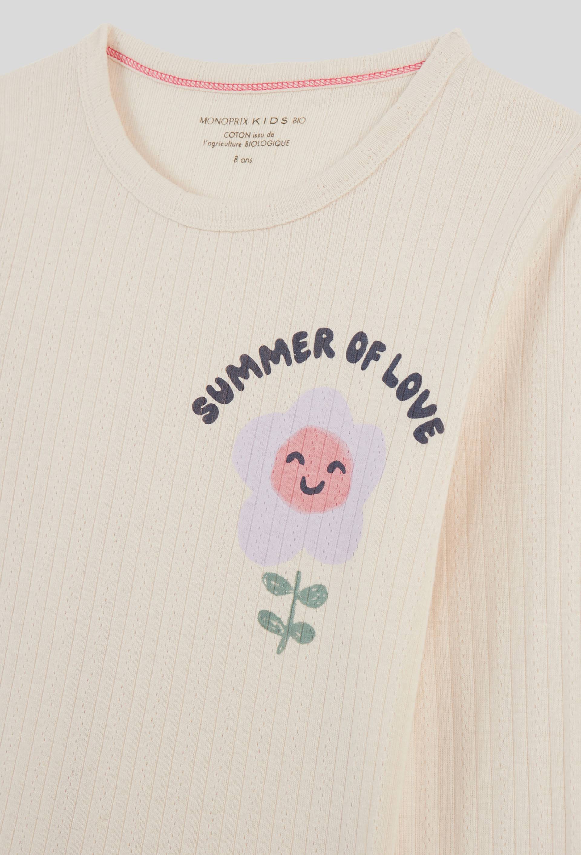 T.shirt manches longues imprimé fleur, Coton BIO, Ecru, large image number 2