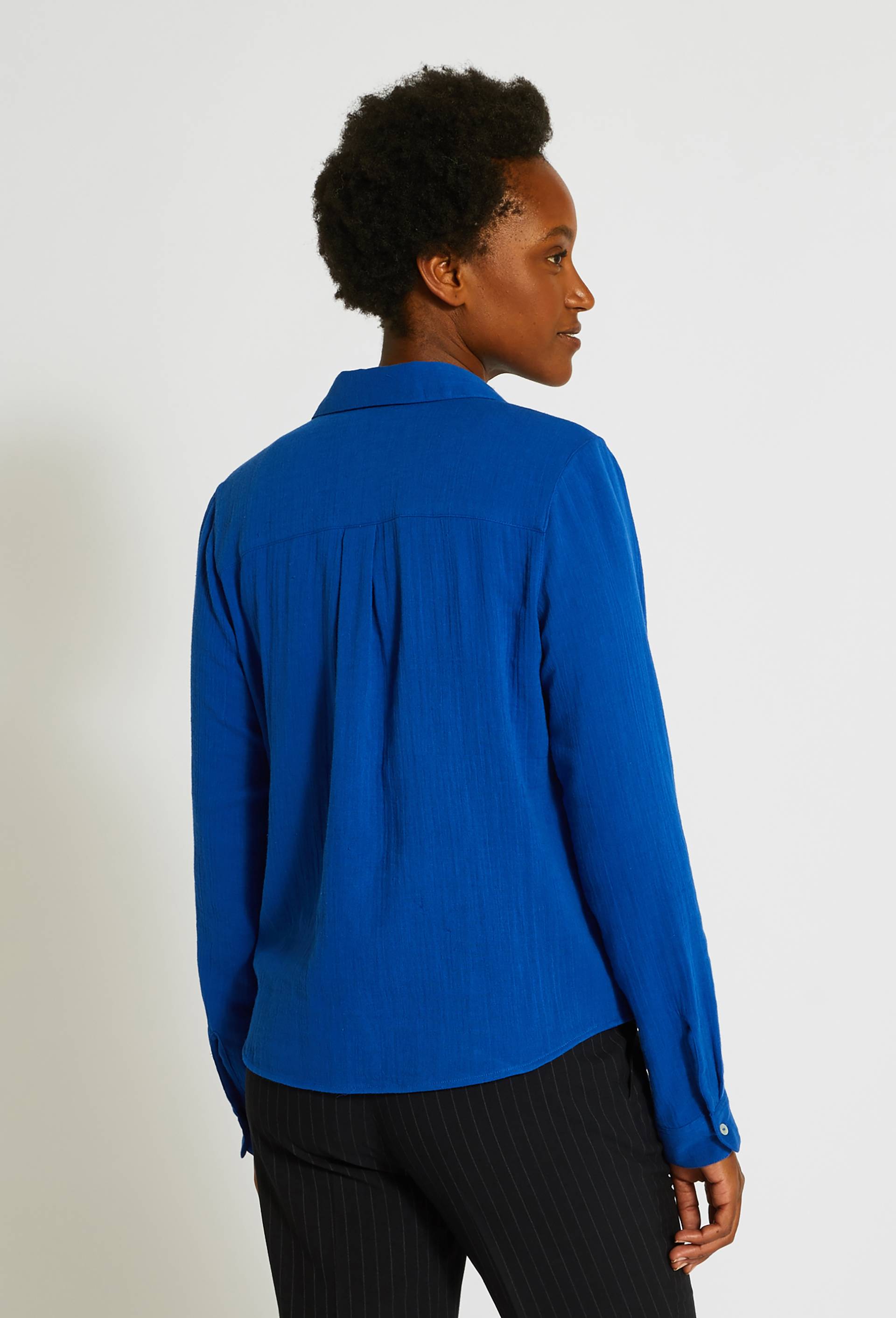Chemise col claudine en gaze de coton, Coton BIO, Bleu, large image number 1.0