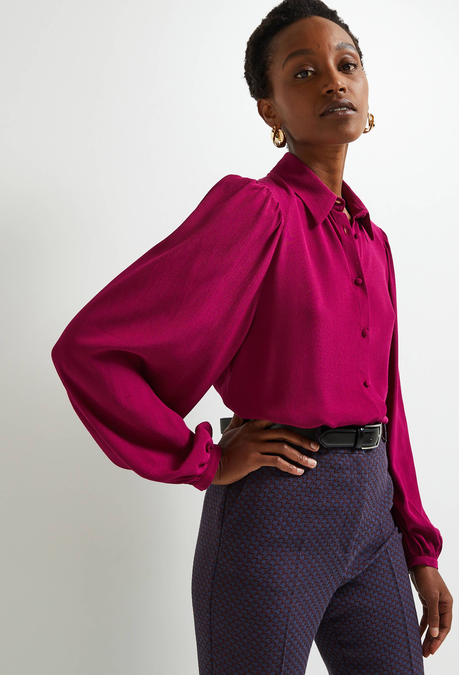 Chemise boutons recouverts, ECO VERO, Violet foncé, large image number 1.0