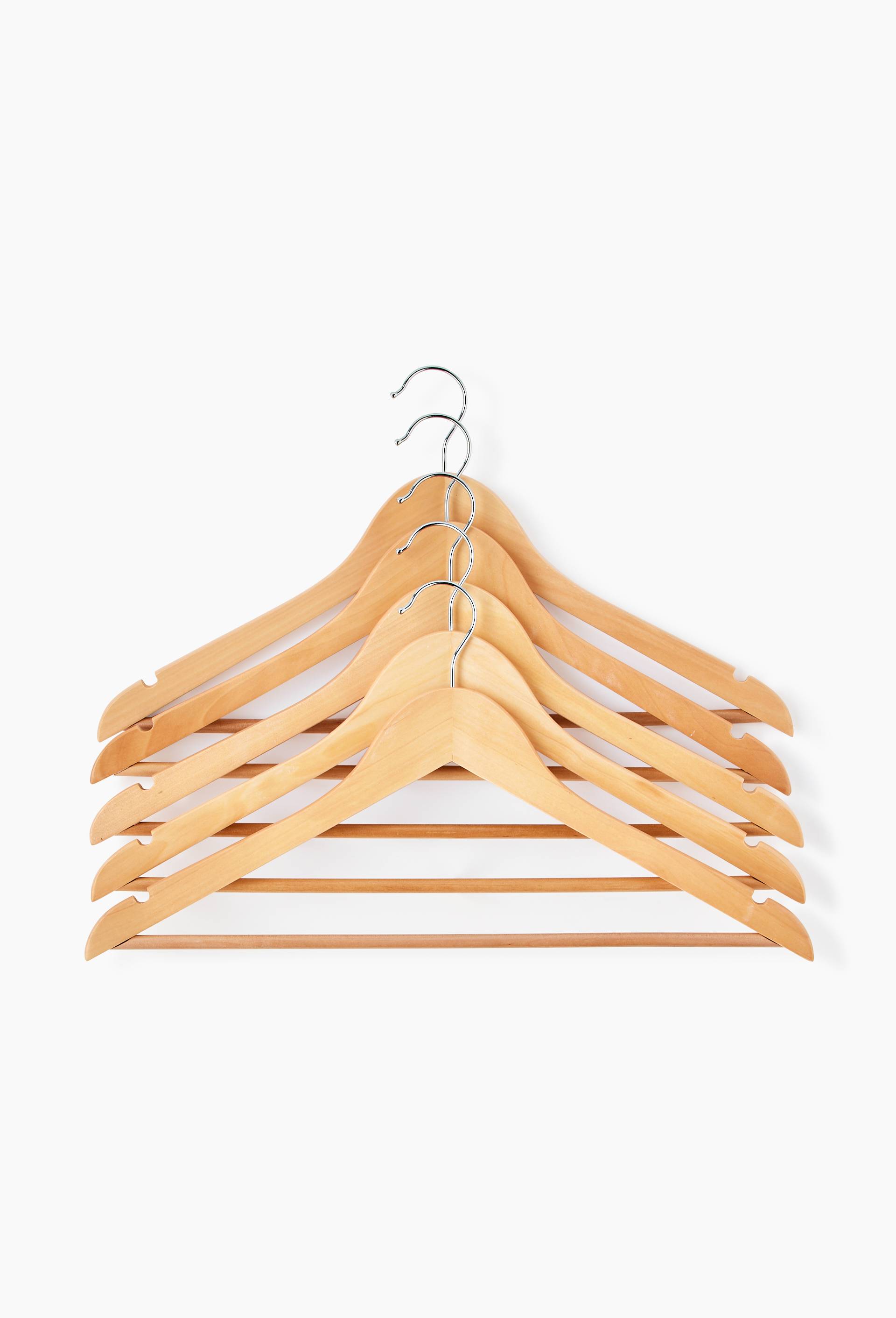 Lot de 5 cintres, en bois, Beige clair, large image number 0