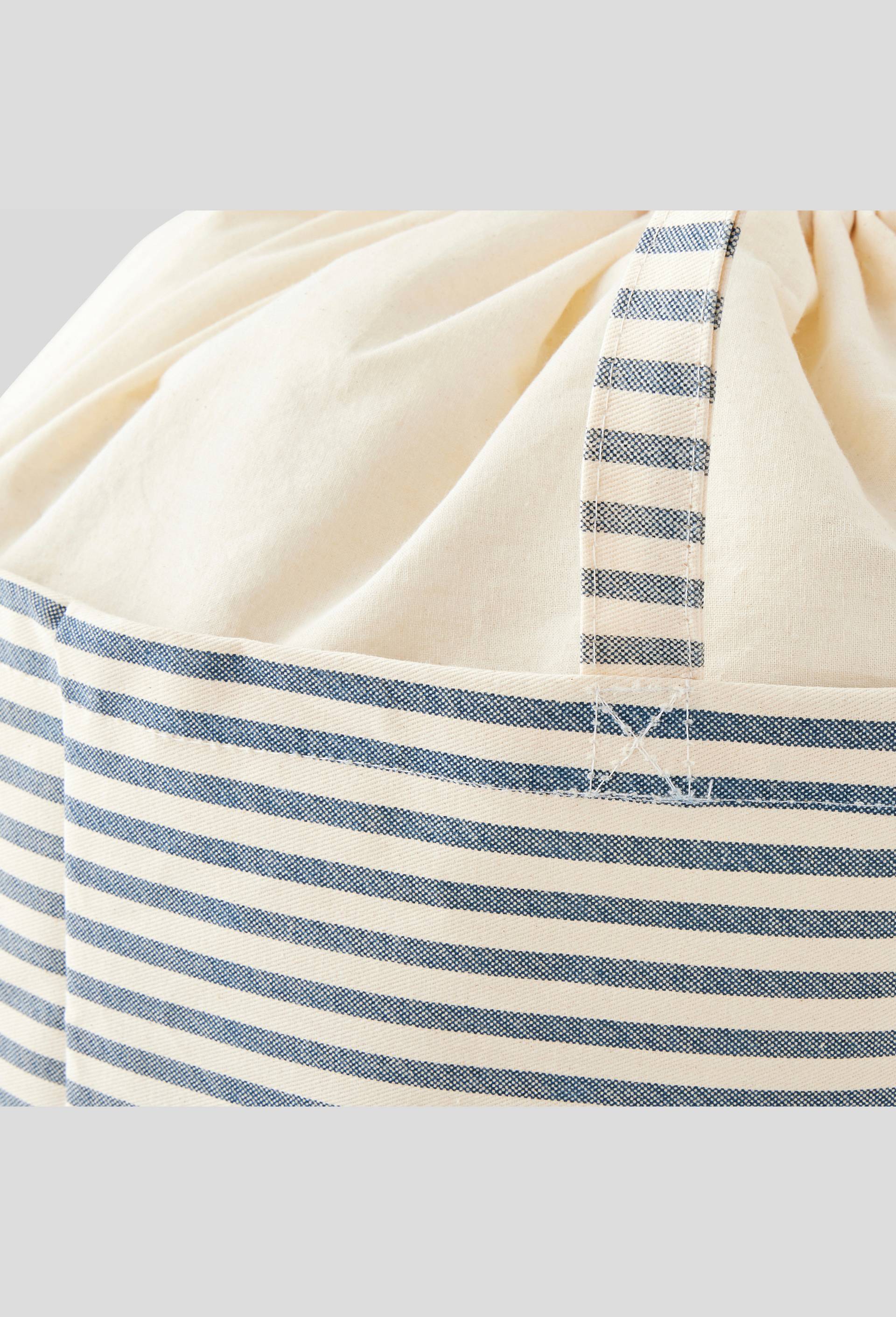 Panier à linge imprimé rayures, 40,5x26x51cm, en coton et polyester, BLEU, large image number 1.0