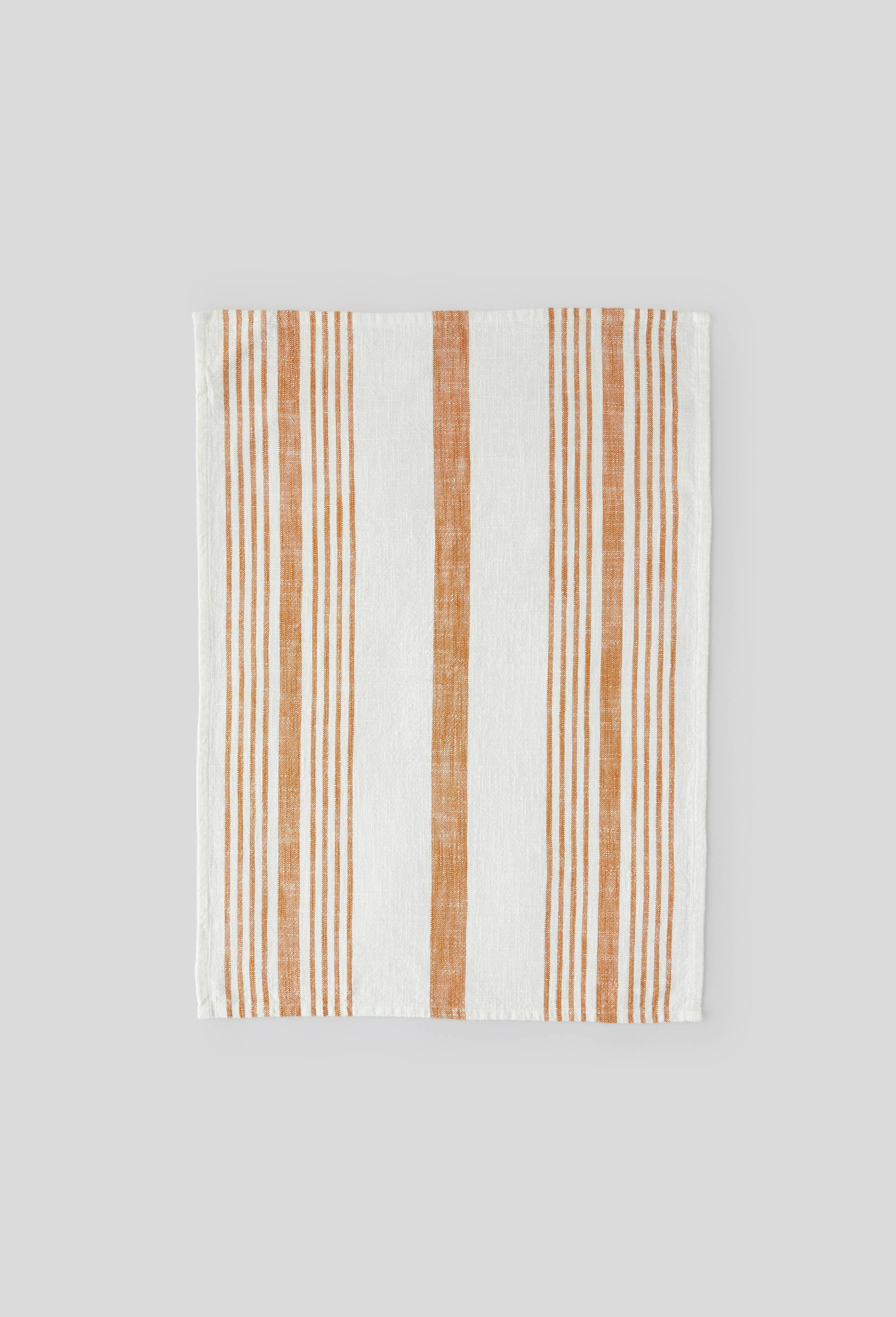 Torchon slub Coloris blanc et bande terracotta   Coloris terracotta et bandes blanche 50x70cm Coton bio, Brun clair, large image number 0.0