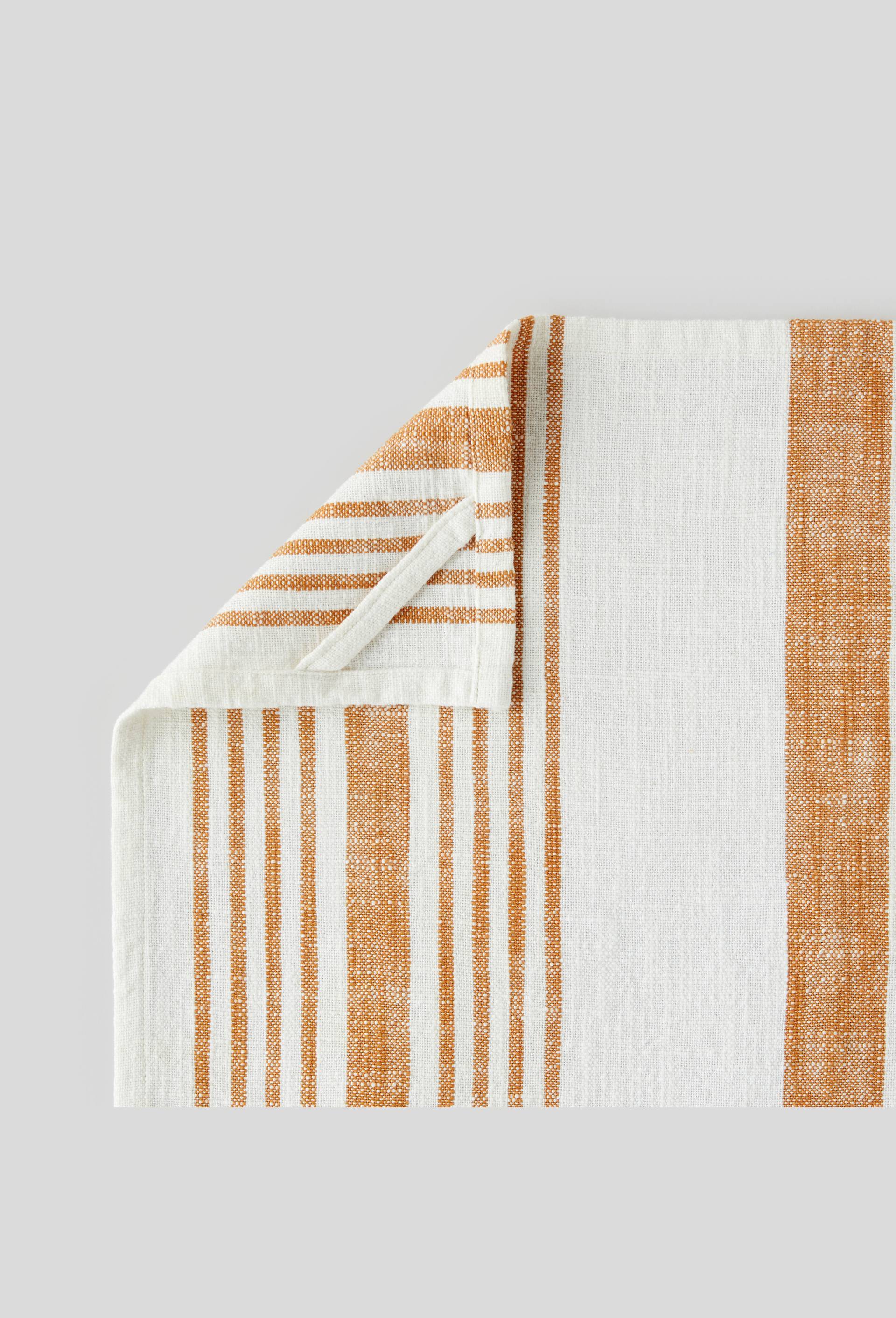 Torchon slub Coloris blanc et bande terracotta   Coloris terracotta et bandes blanche 50x70cm Coton bio, Brun clair, large image number 1