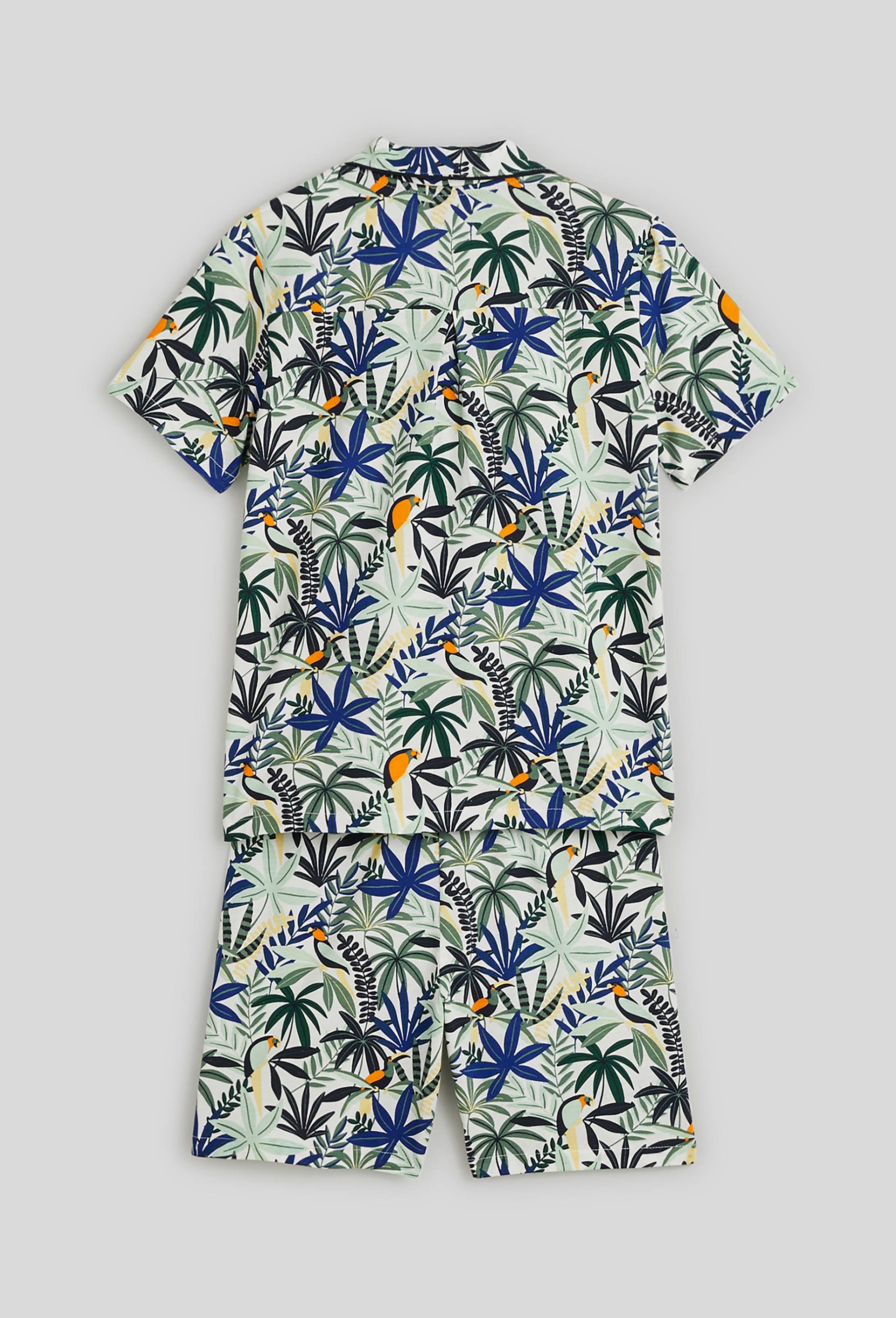 Pyjama court  col chemise à motifs en coton BIO, BLEU, large image number 1