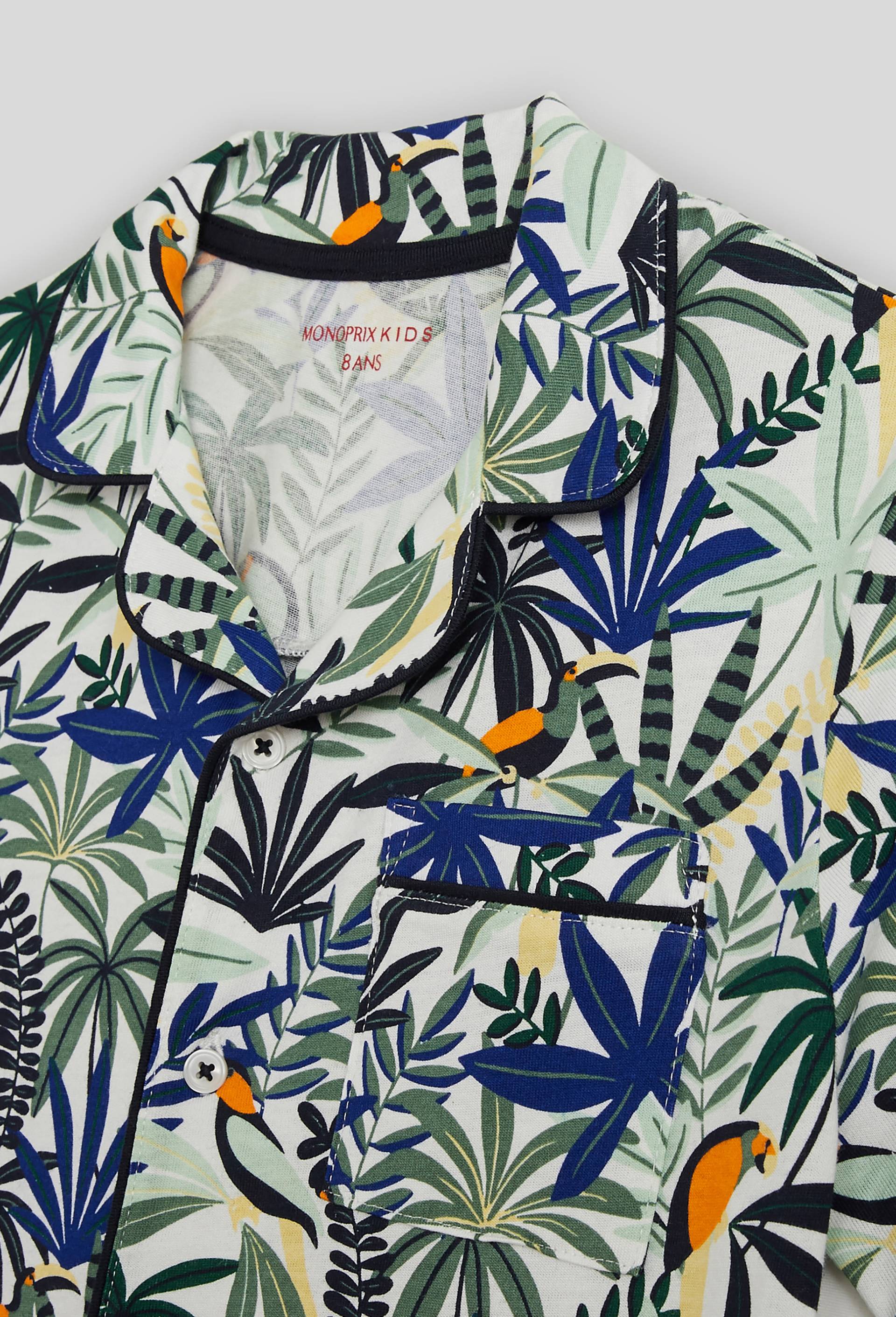 Pyjama court  col chemise à motifs en coton BIO, BLEU, large image number 2