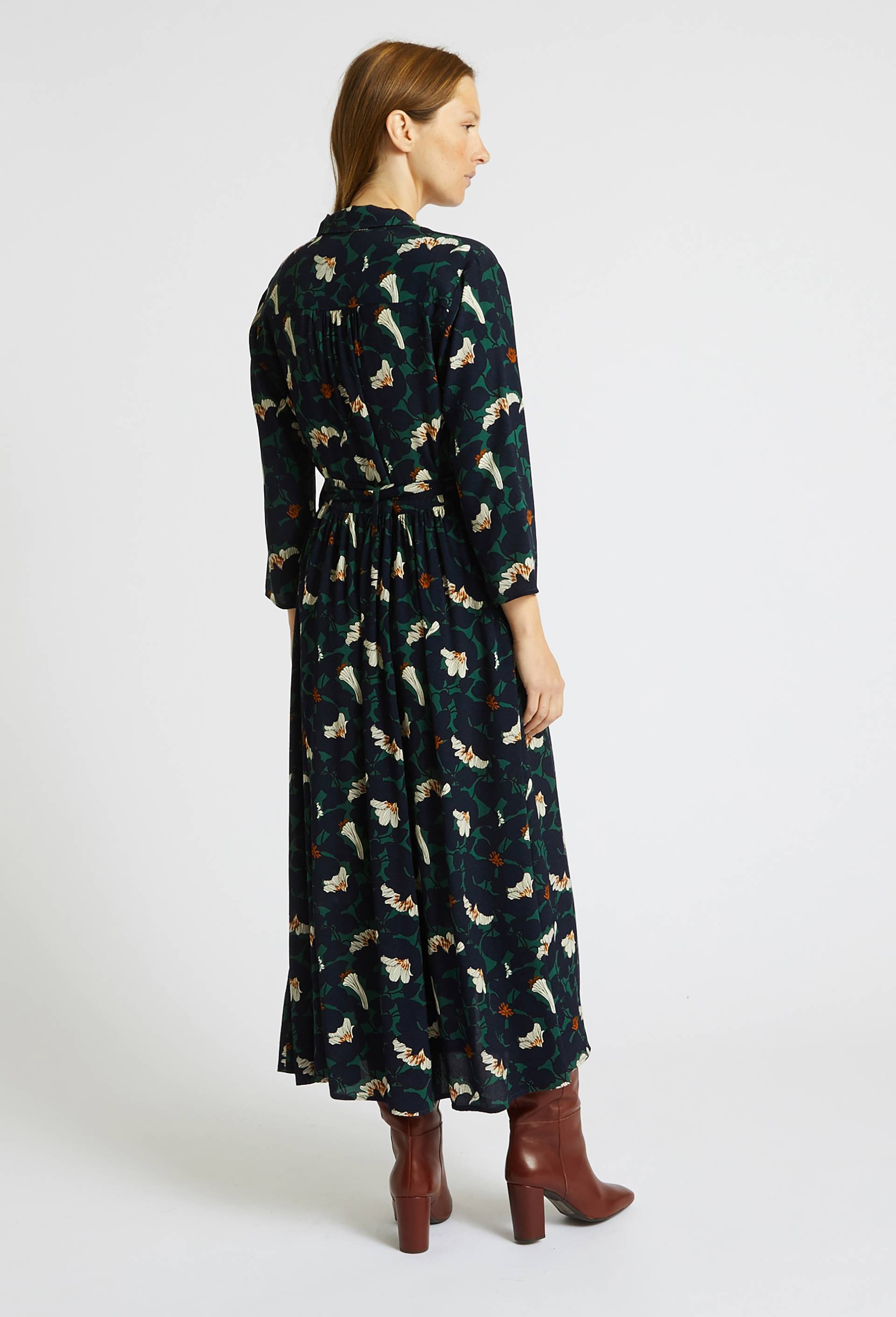 Robe chemise à imprimé floral en viscose, Vert foncé, large image number 1.0