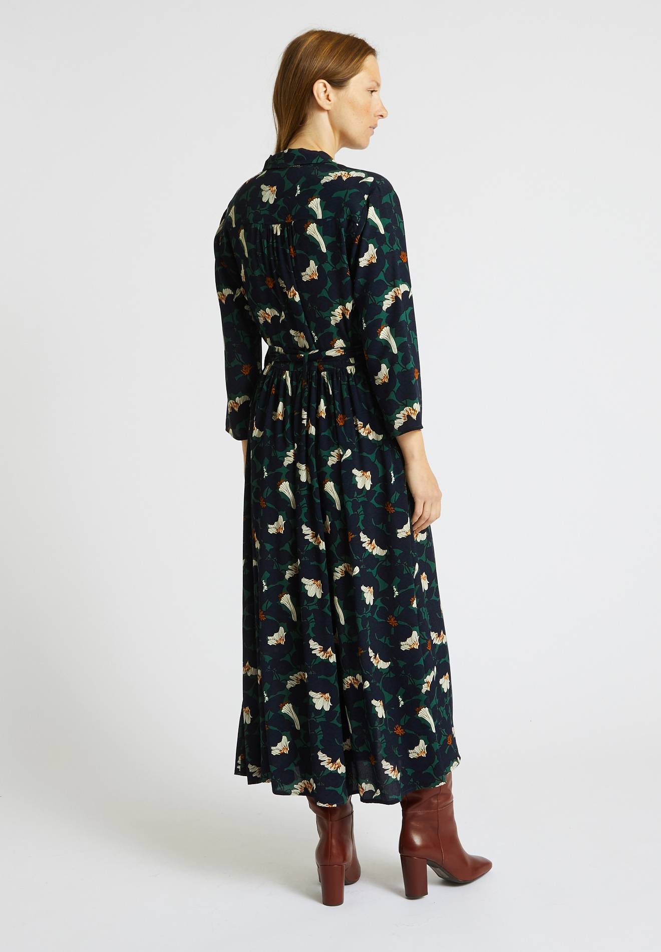 Robe chemise à imprimé floral en viscose, Vert foncé, large image number 4.0