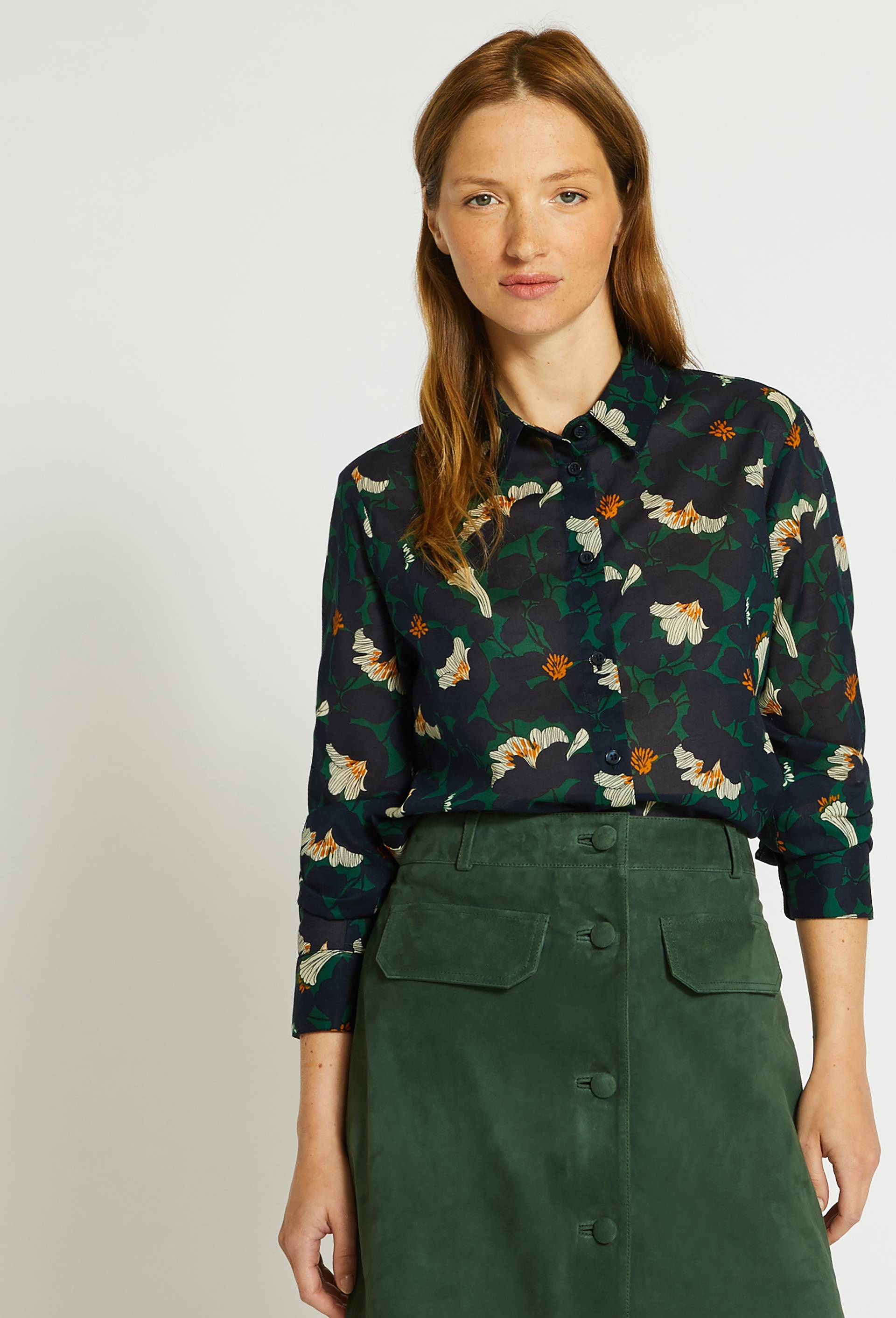 Chemise manches longues en coton BIO, Vert foncé, large image number 0