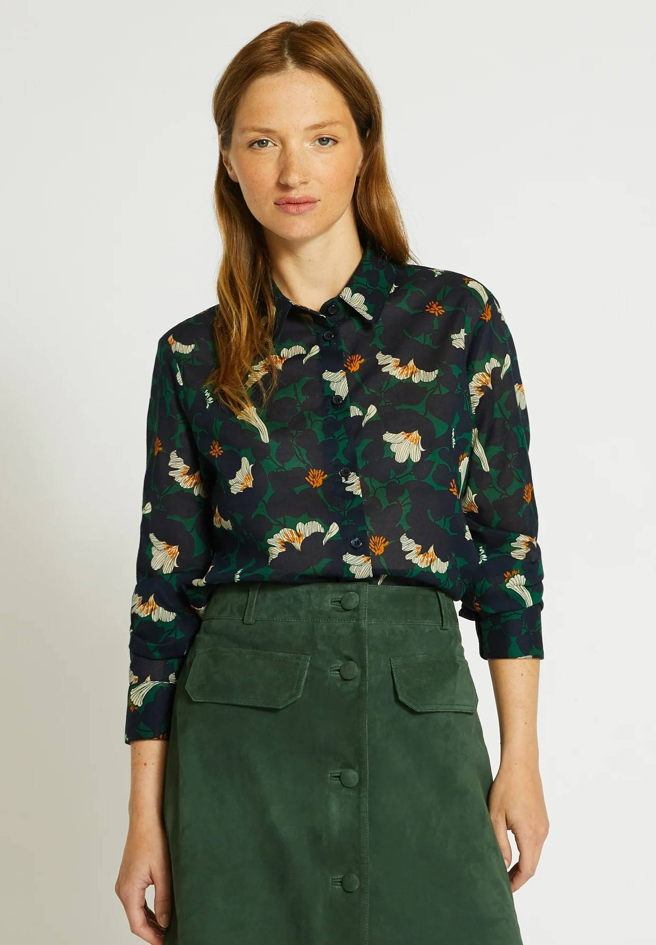 Chemise manches longues en coton BIO, Vert foncé, large image number 3.0