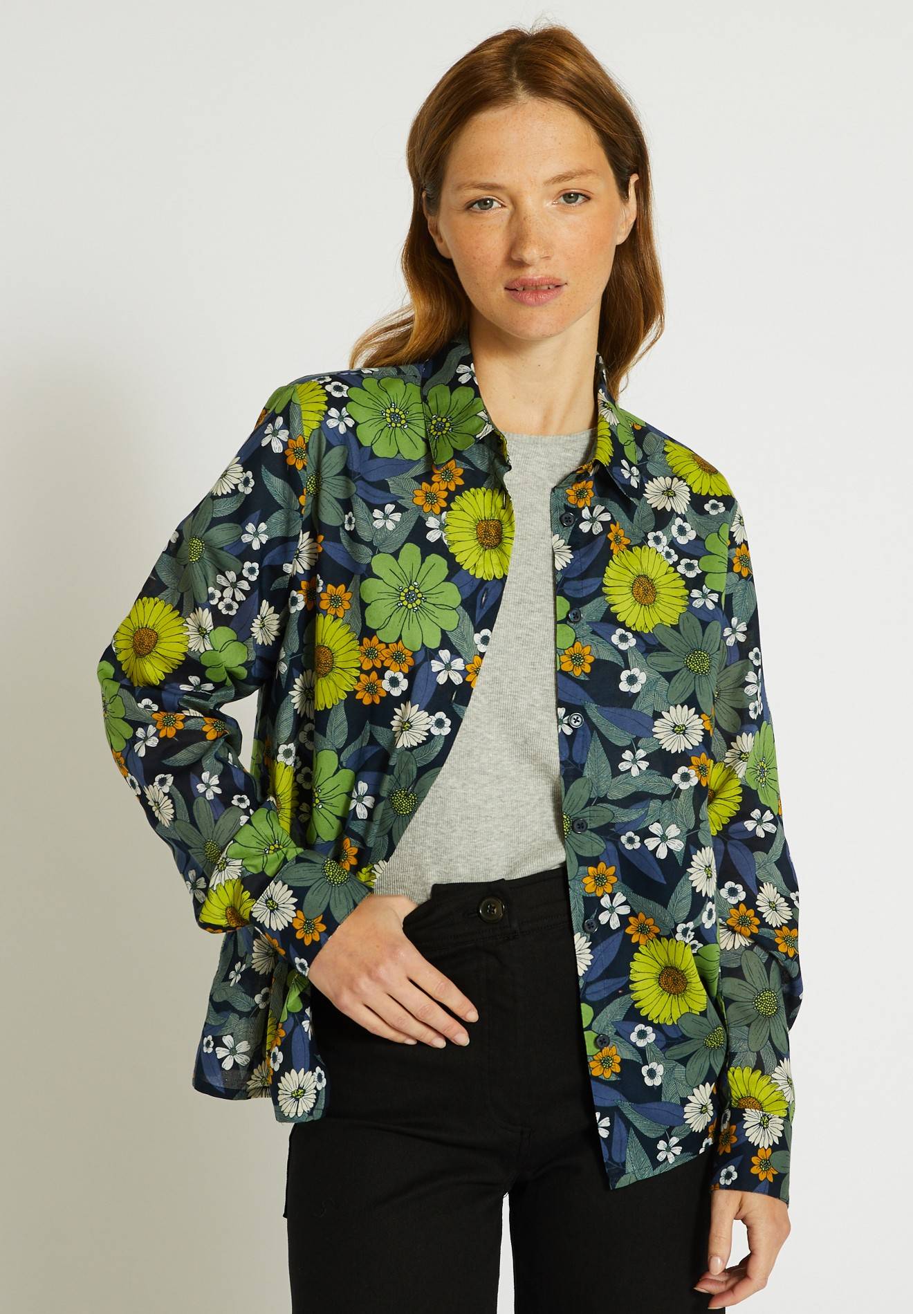Chemise manches longues en coton BIO, Bleu foncé, large image number 3