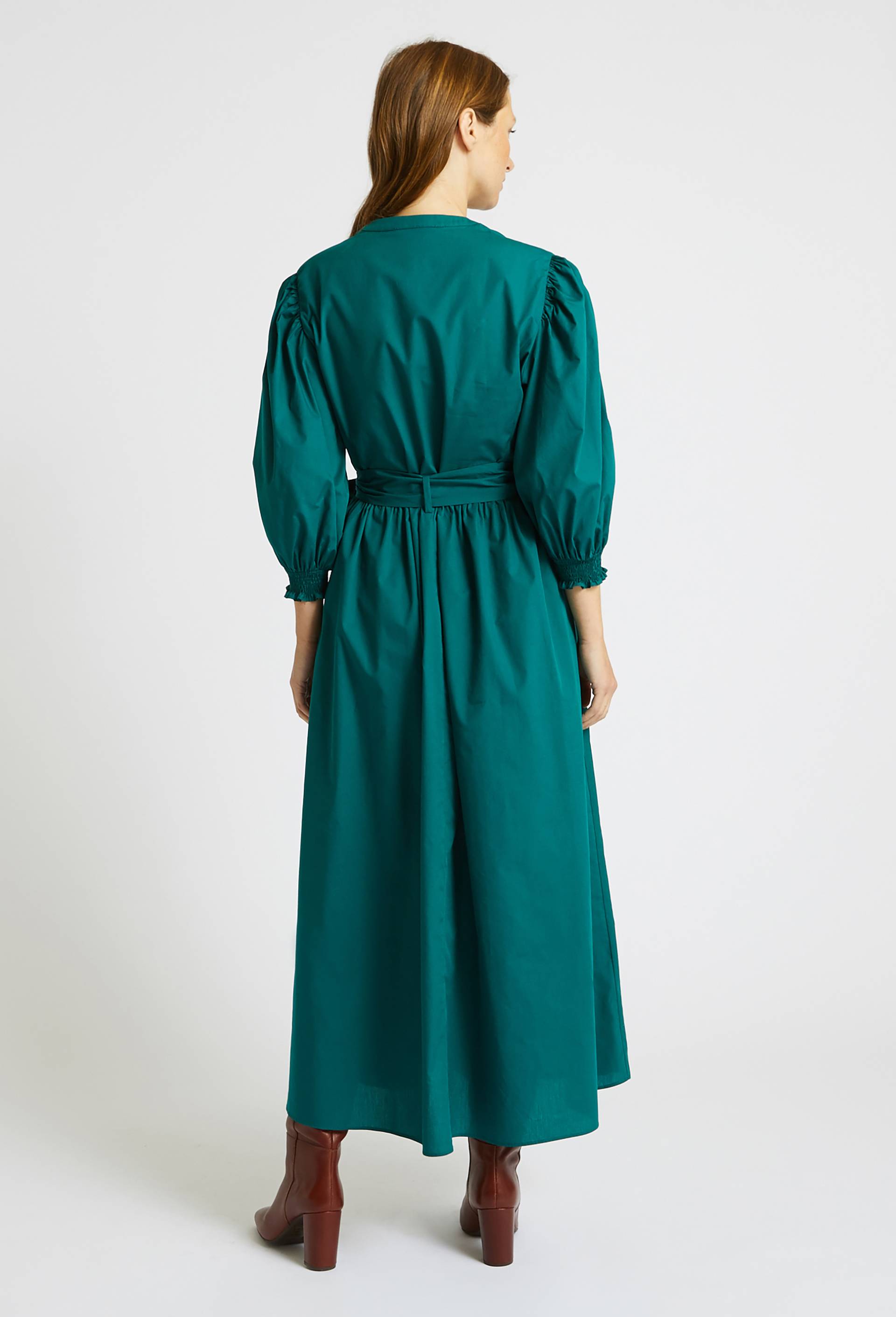 Robe unie manches longues bouffantes, Vert foncé, large image number 1.0
