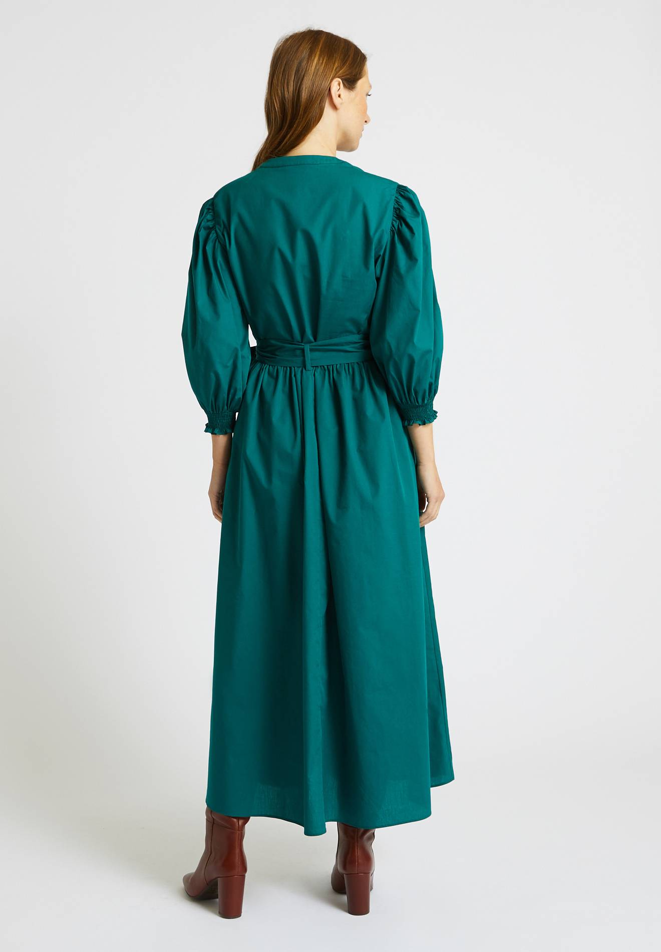 Robe unie manches longues bouffantes, Vert foncé, large image number 4.0