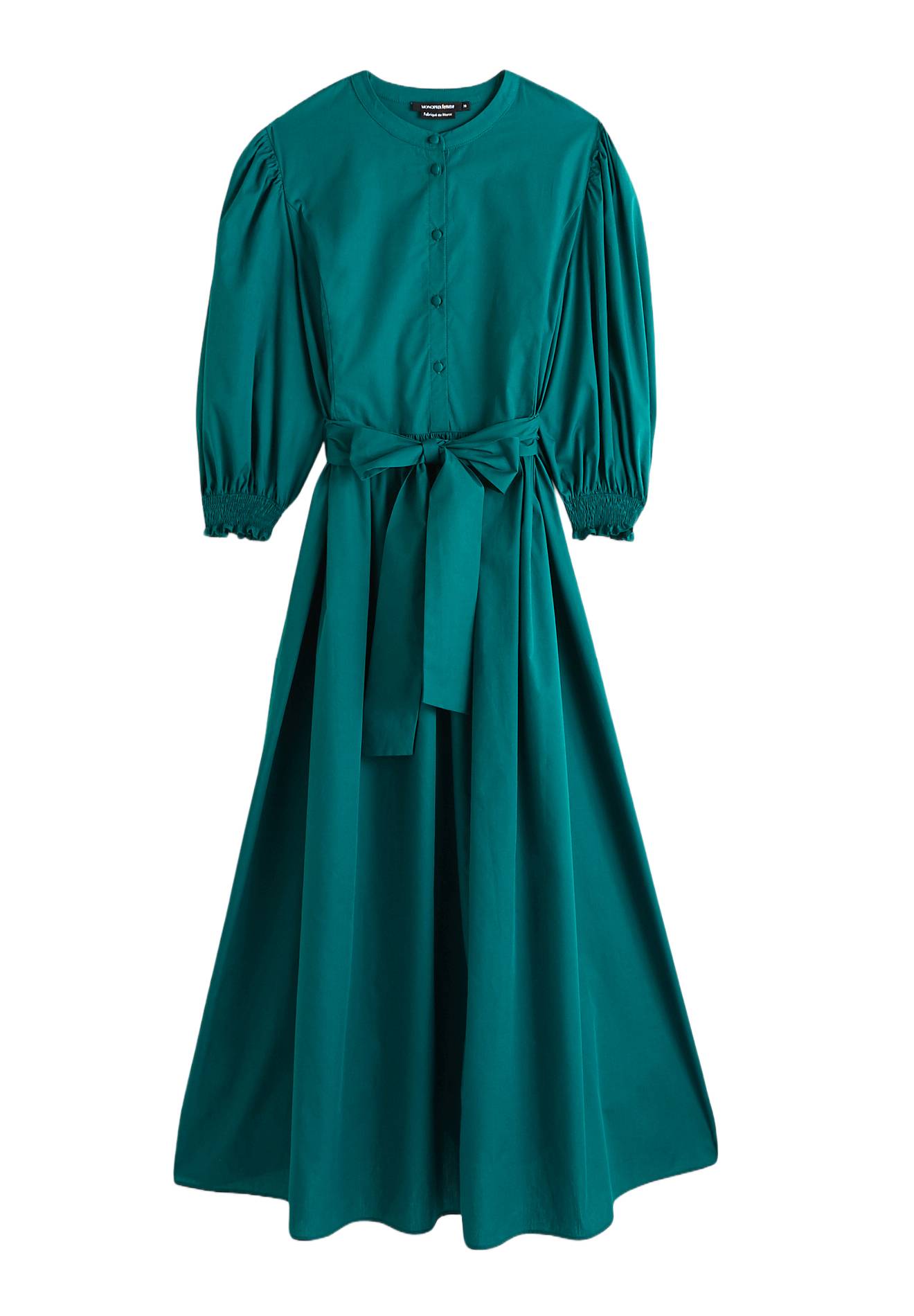 Robe unie manches longues bouffantes, Vert foncé, large image number 5.0