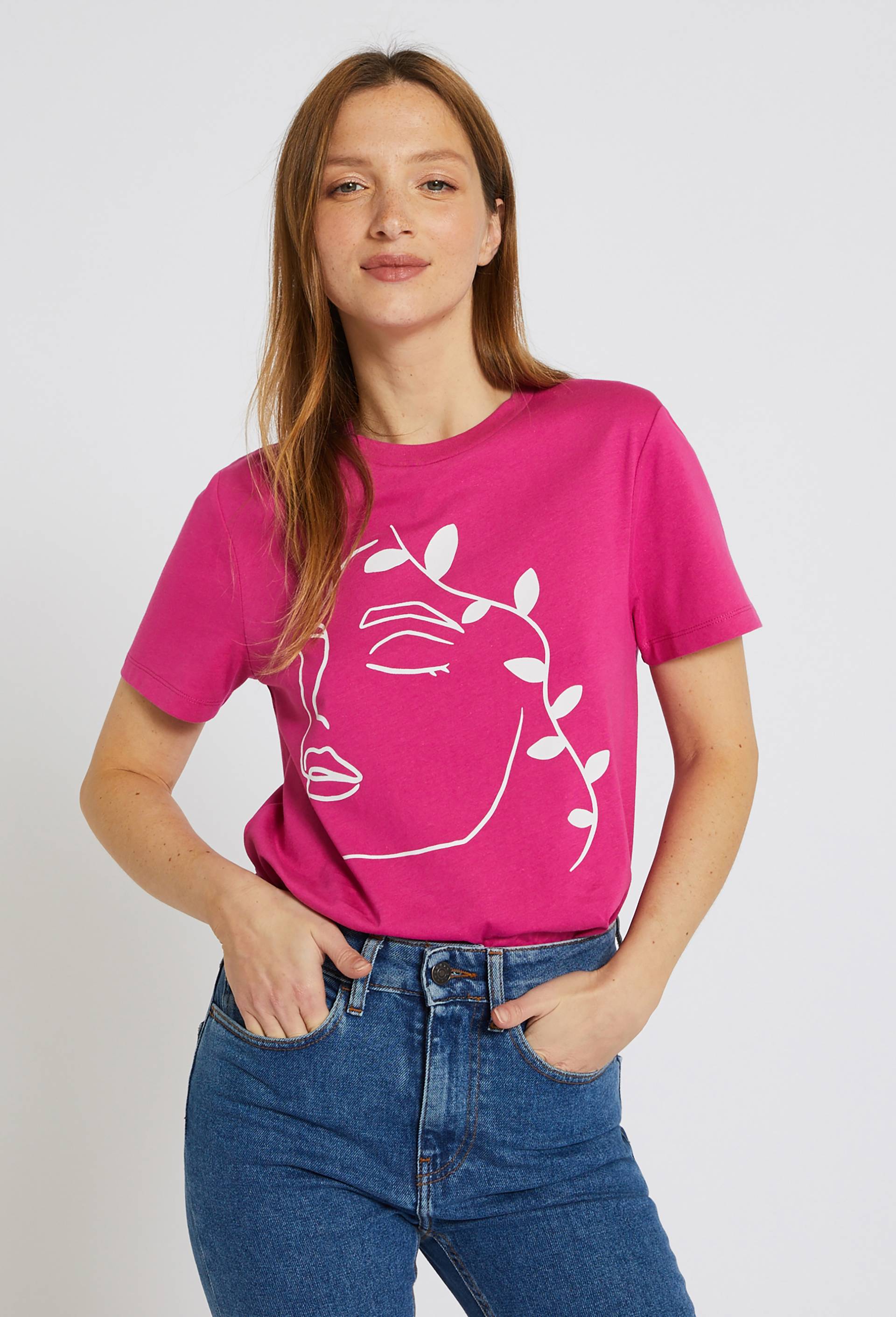 T.shirt imprimé en coton BIO, Rose foncé, large image number 0.0