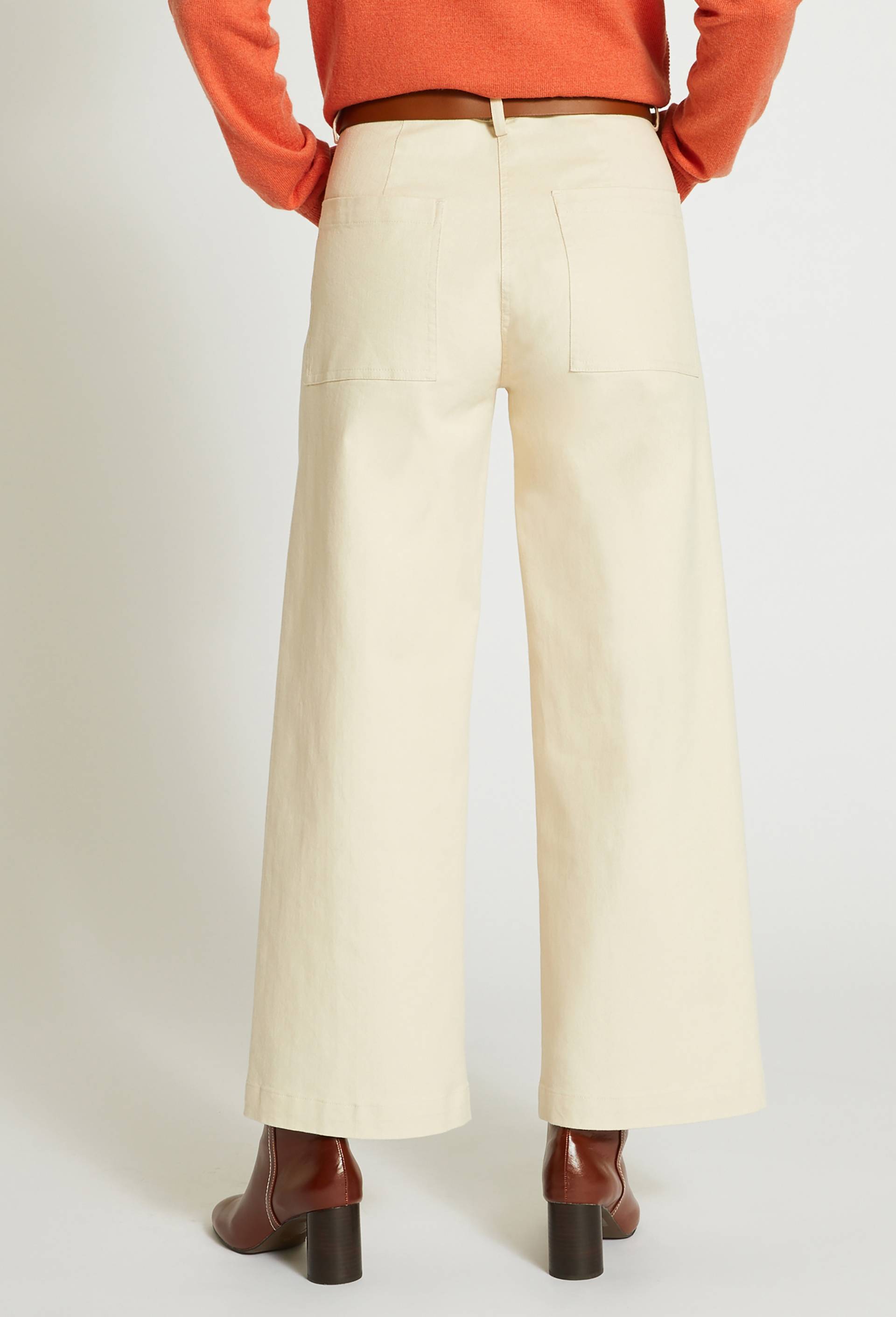Pantalon large taille haute contenant du coton, Beige clair, large image number 1