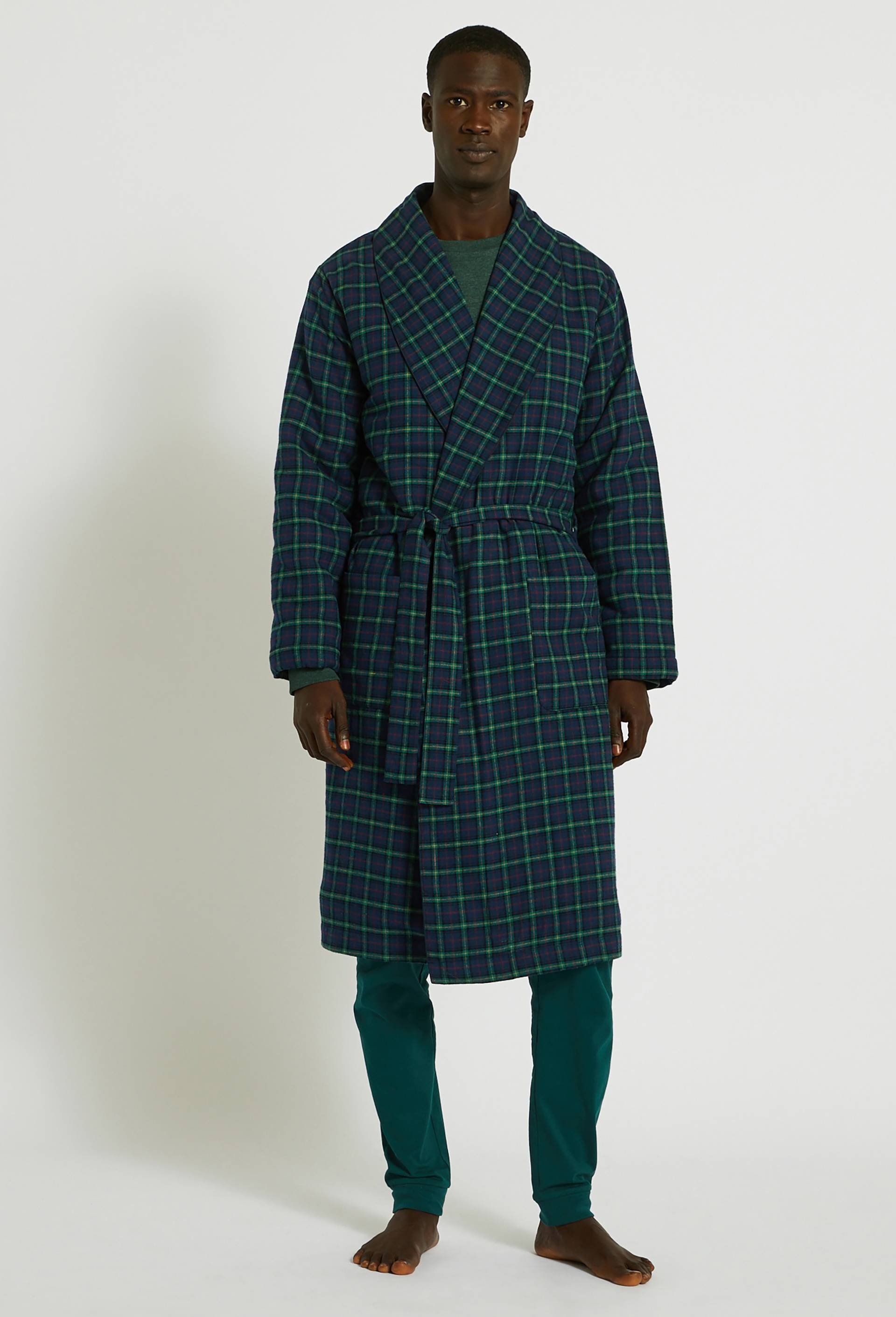 Peignoir à carreaux en flanelle intérieur sherpa, Vert foncé, large image number 0