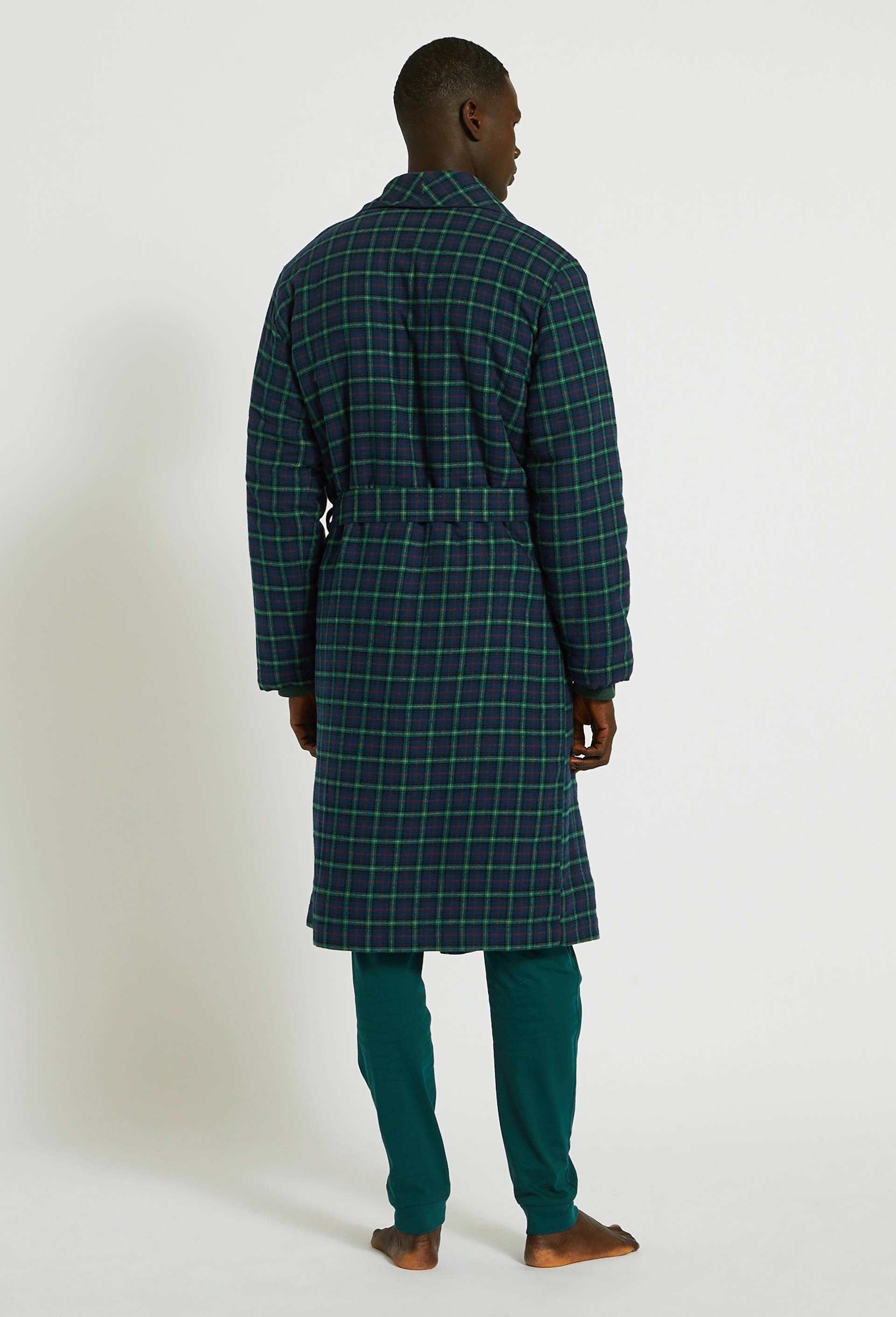 Peignoir à carreaux en flanelle intérieur sherpa, Vert foncé, large image number 1