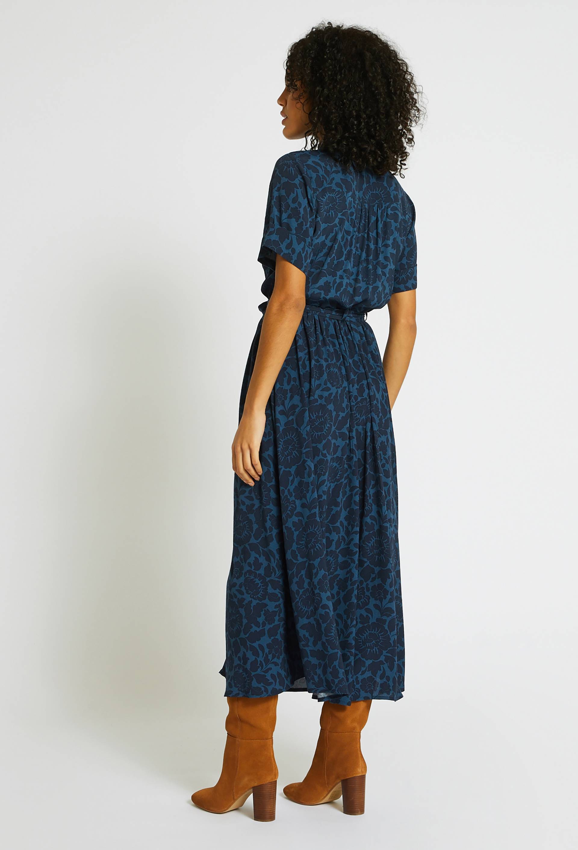 Robe chemise midi imprimée, ECO VERO, Bleu foncé, large image number 1