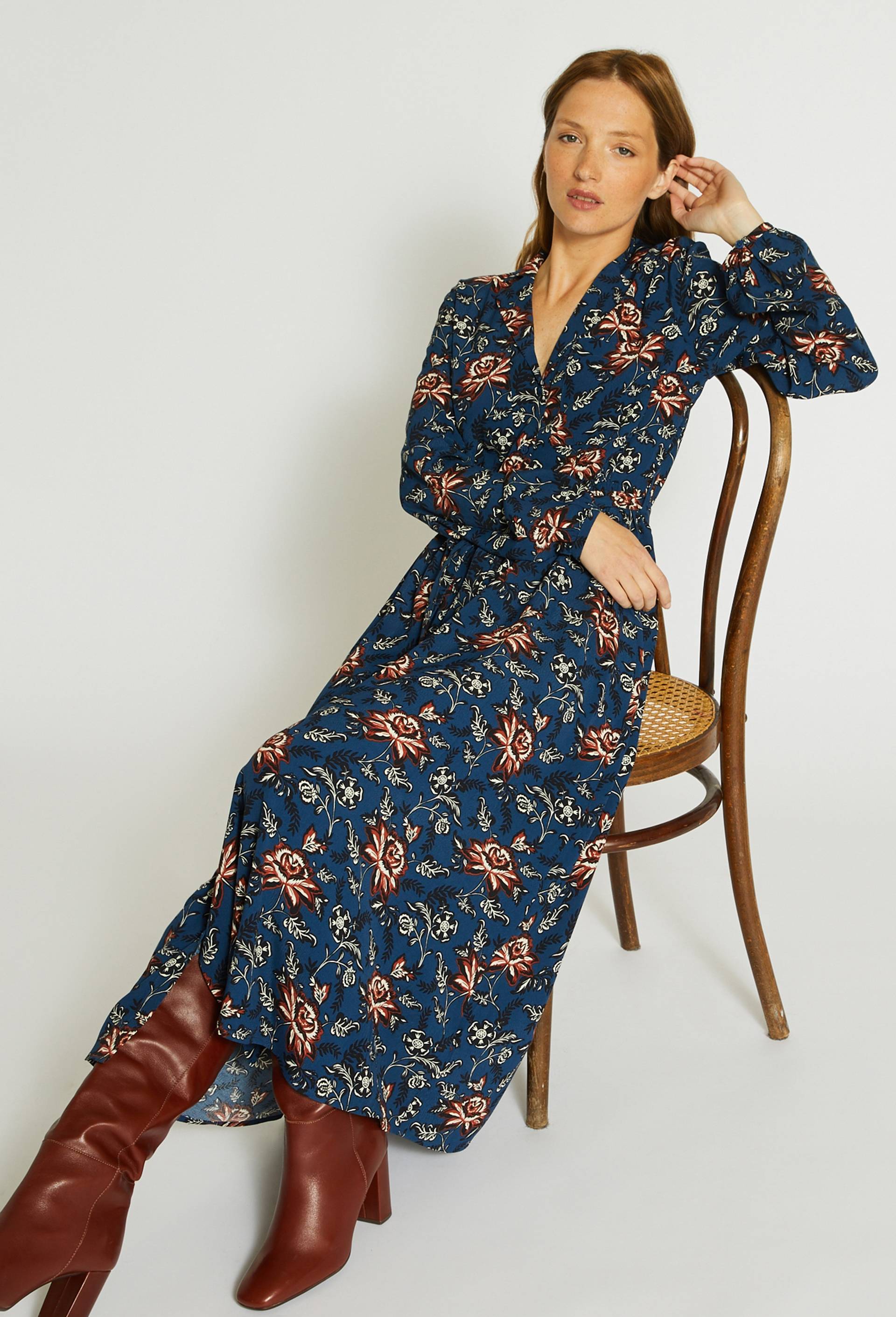 Robe chemise midi imprimée, ECO VERO, Bleu foncé, large image number 0.0