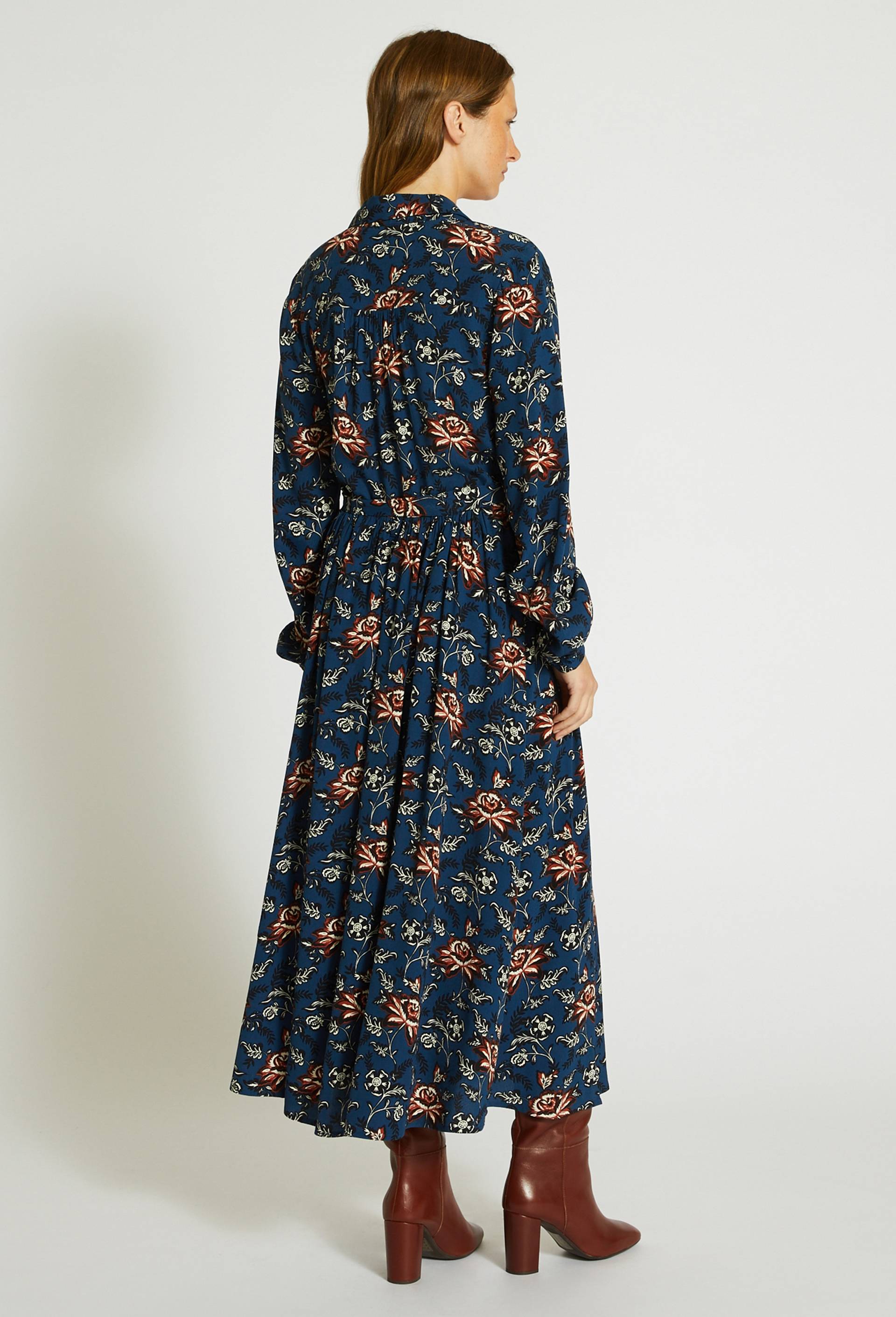 Robe chemise midi imprimée, ECO VERO, Bleu foncé, large image number 1
