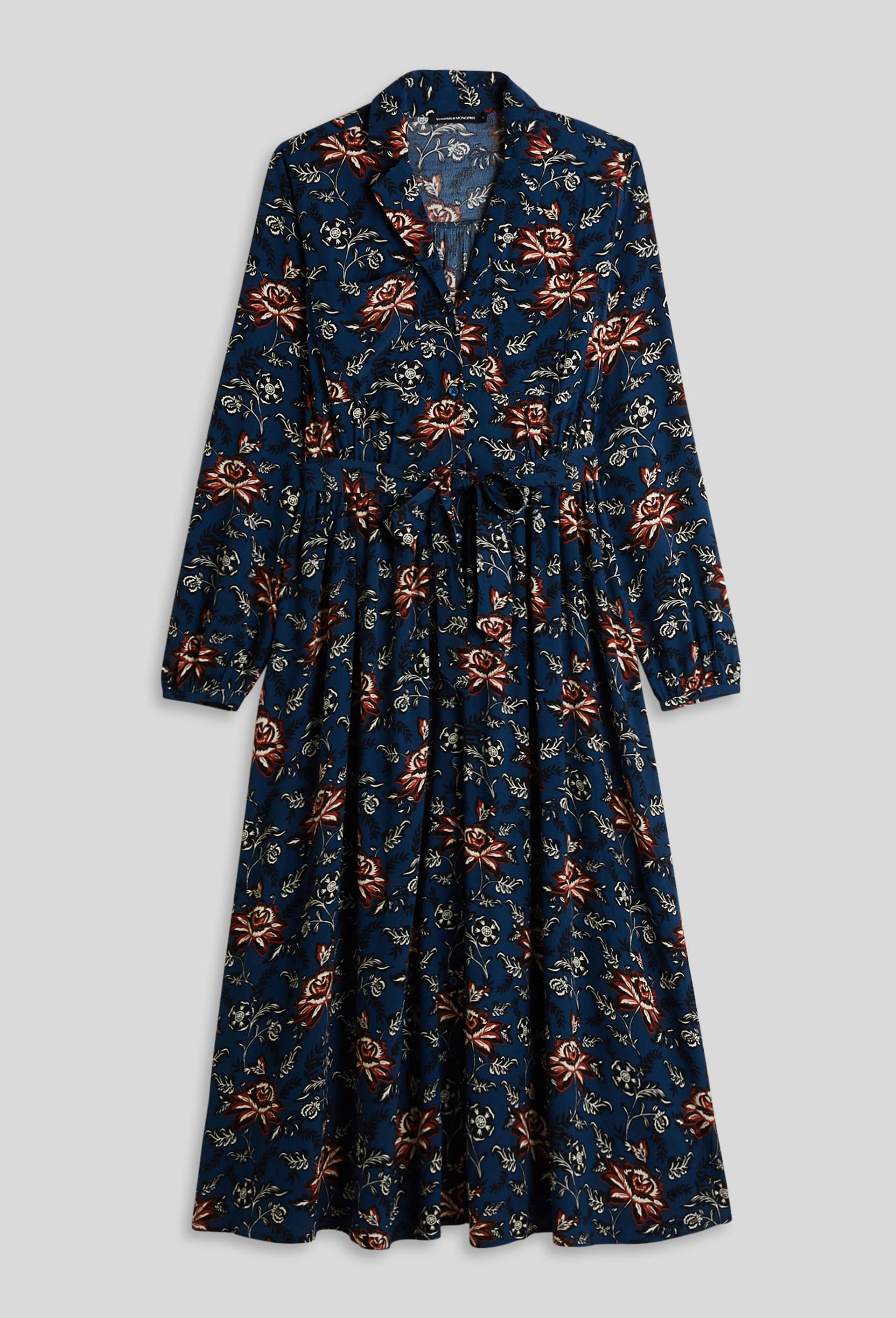 Robe chemise midi imprimée, ECO VERO, Bleu foncé, large image number 2