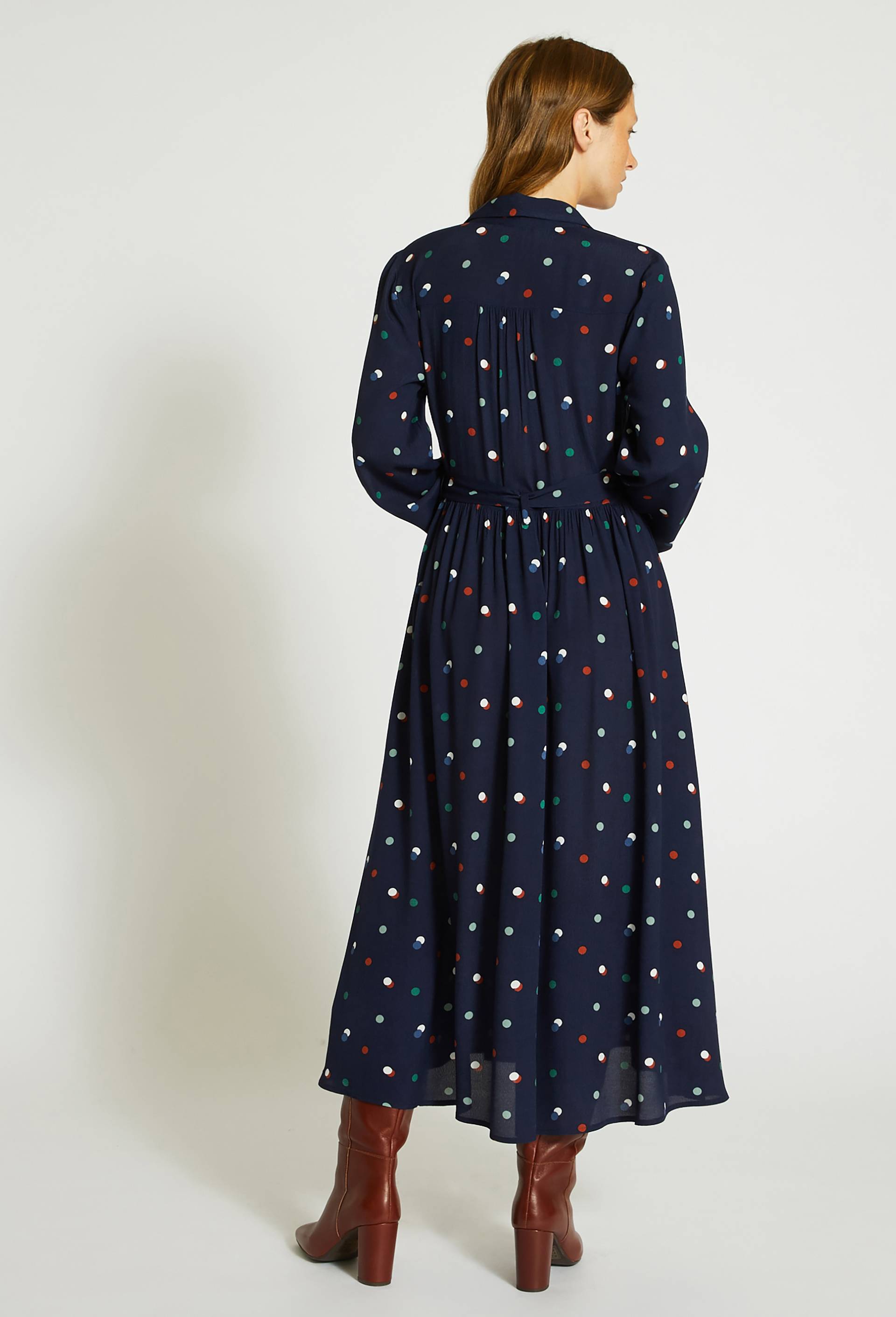 Robe chemise midi imprimée, ECO VERO, Bleu foncé, large image number 1.0