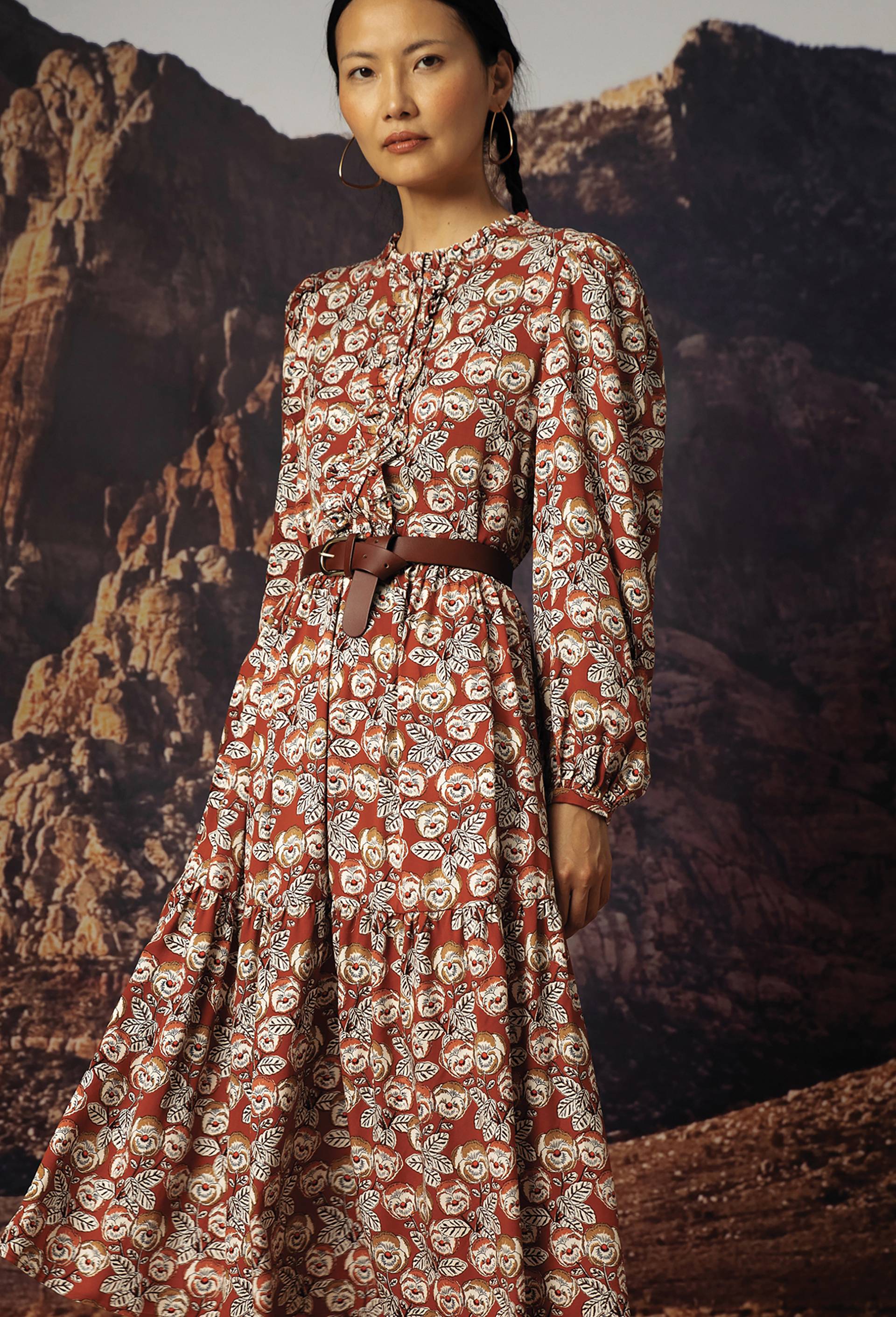 Robe midi à volants, ECO VERO, Rouge foncé, large image number 0