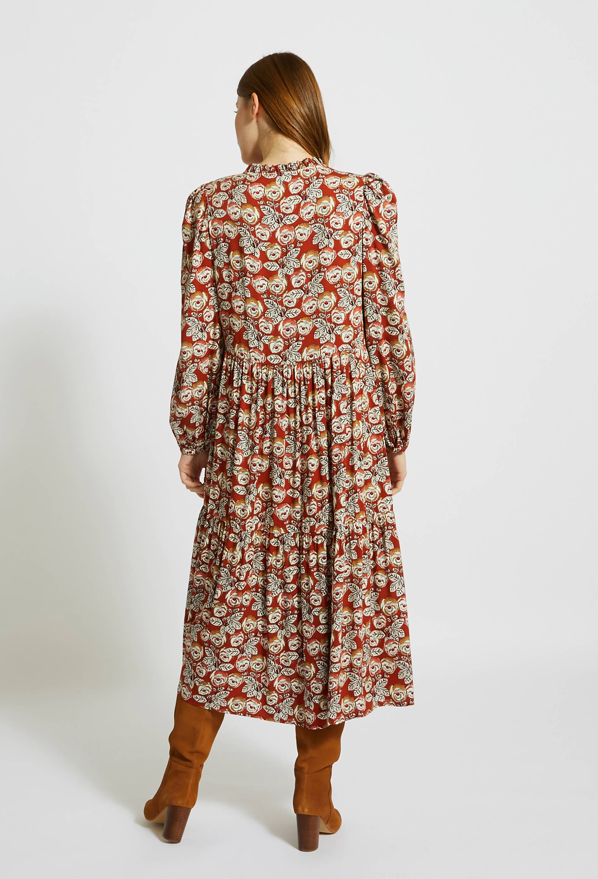 Robe midi à volants, ECO VERO, Rouge foncé, large image number 1.0