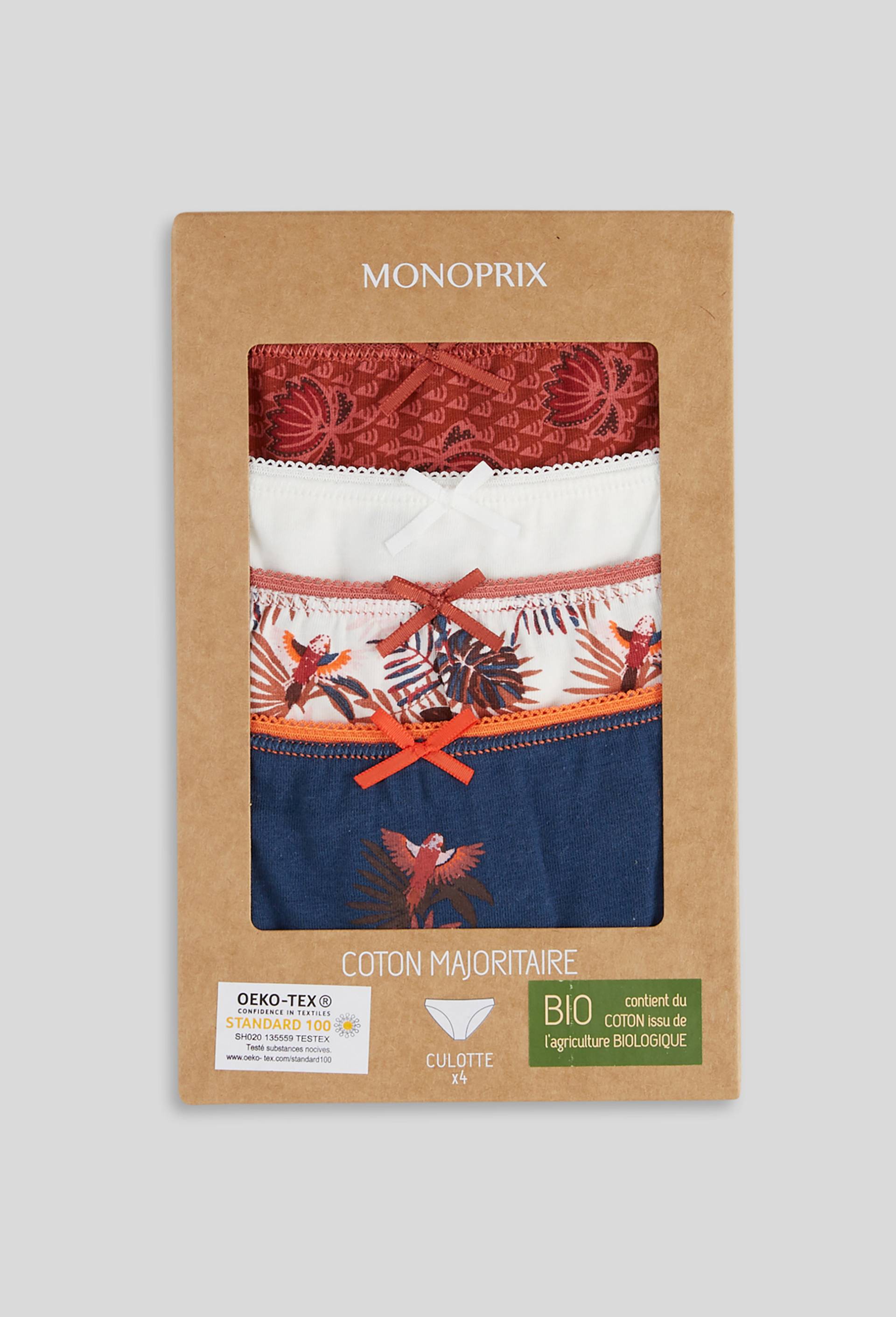 Lot de 4 culottes GARANCE en coton BIO, Oeko-Tex, Rouge foncé, large image number 0.0